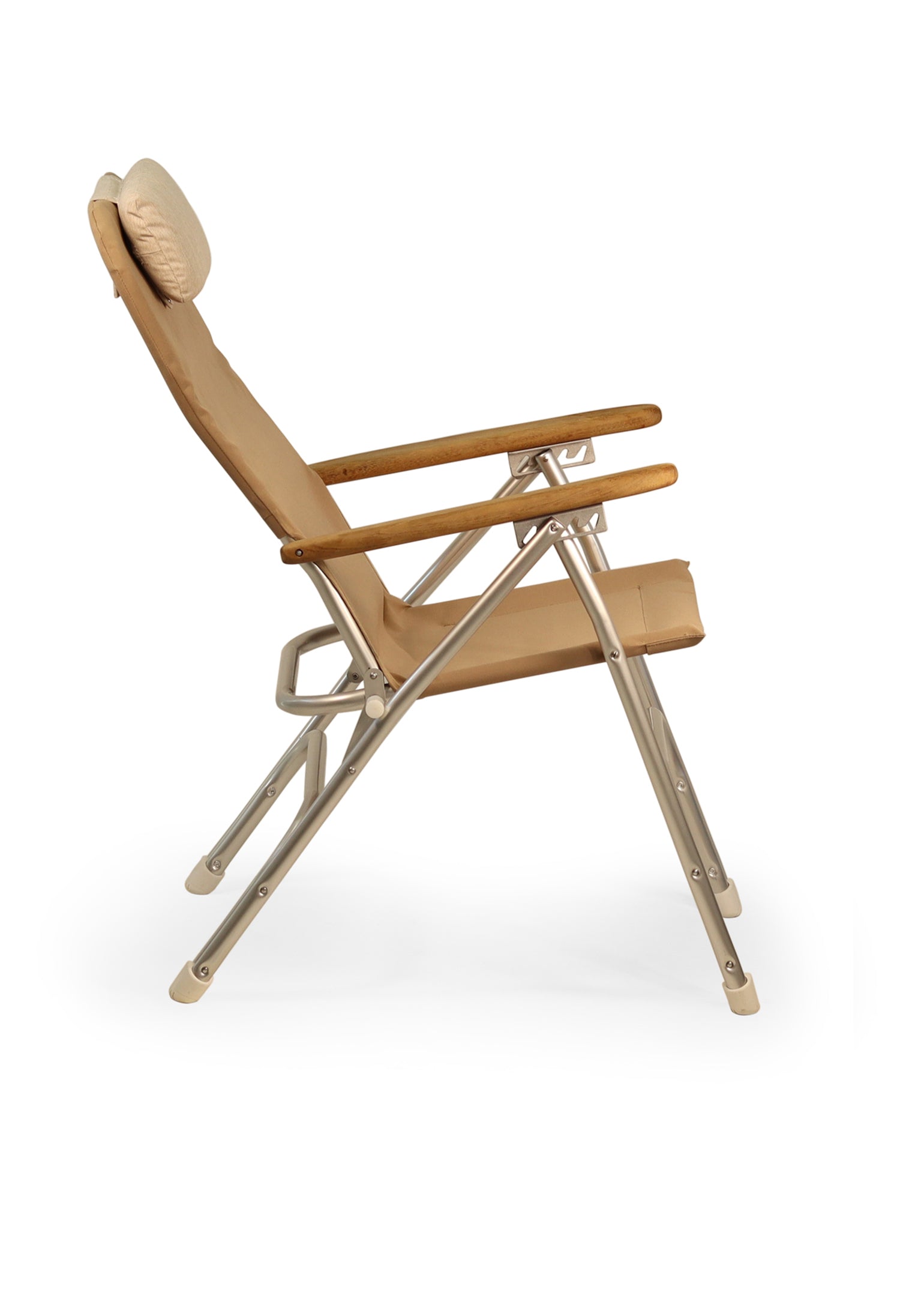 FORMA MARINE Boat Chair Aluminum Folding Reclining with Teak Armrests Uniform Fabric R120BR #color_brown