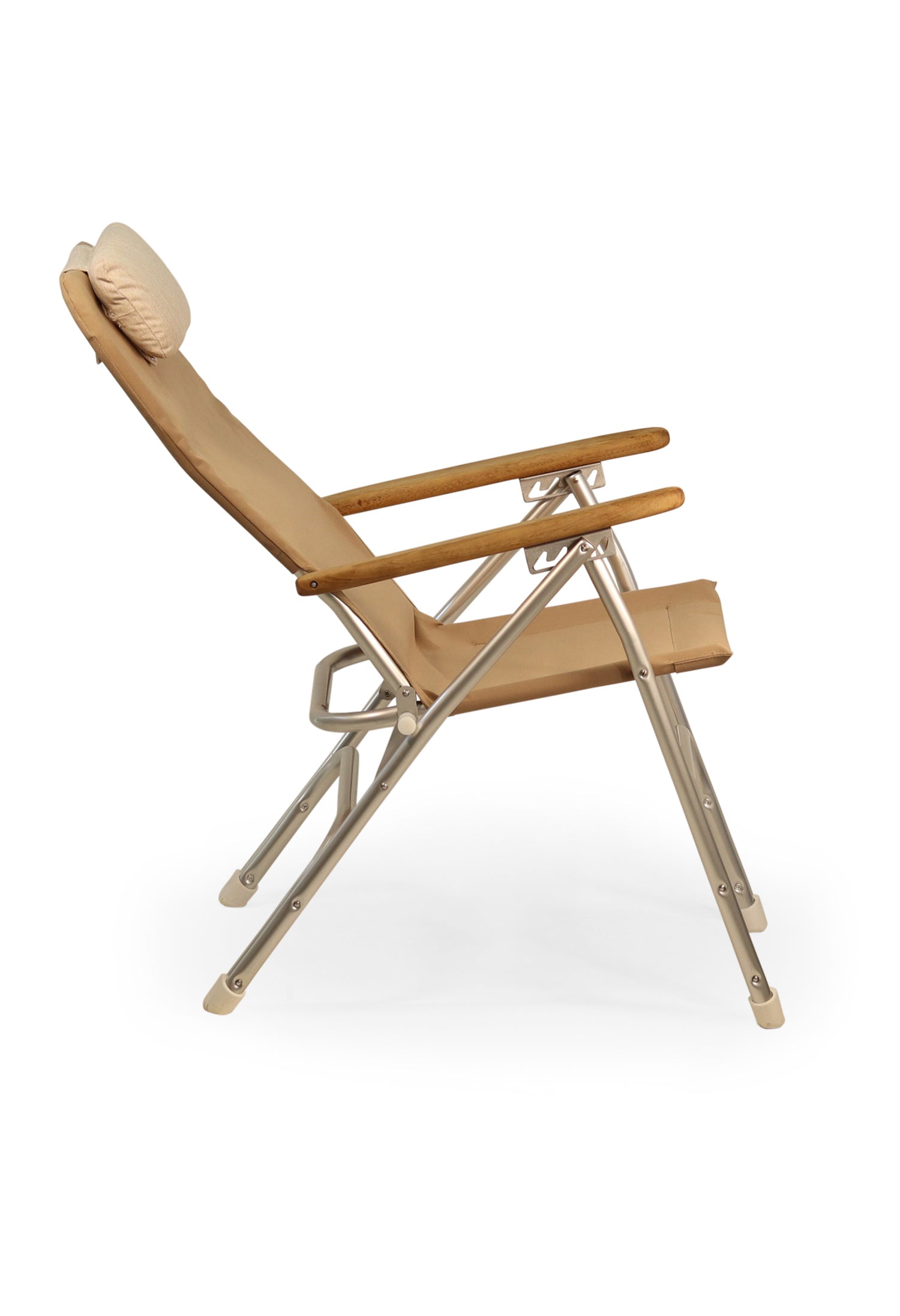 FORMA MARINE Boat Chair Aluminum Folding Reclining with Teak Armrests Uniform Fabric R120BR #color_brown