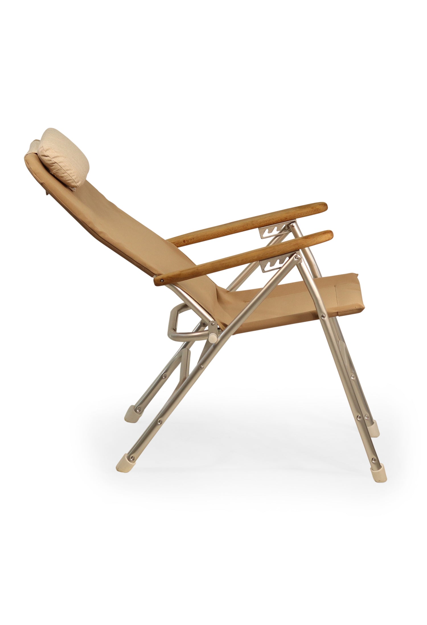 FORMA MARINE Boat Chair Aluminum Folding Reclining with Teak Armrests Uniform Fabric R120BR #color_brown