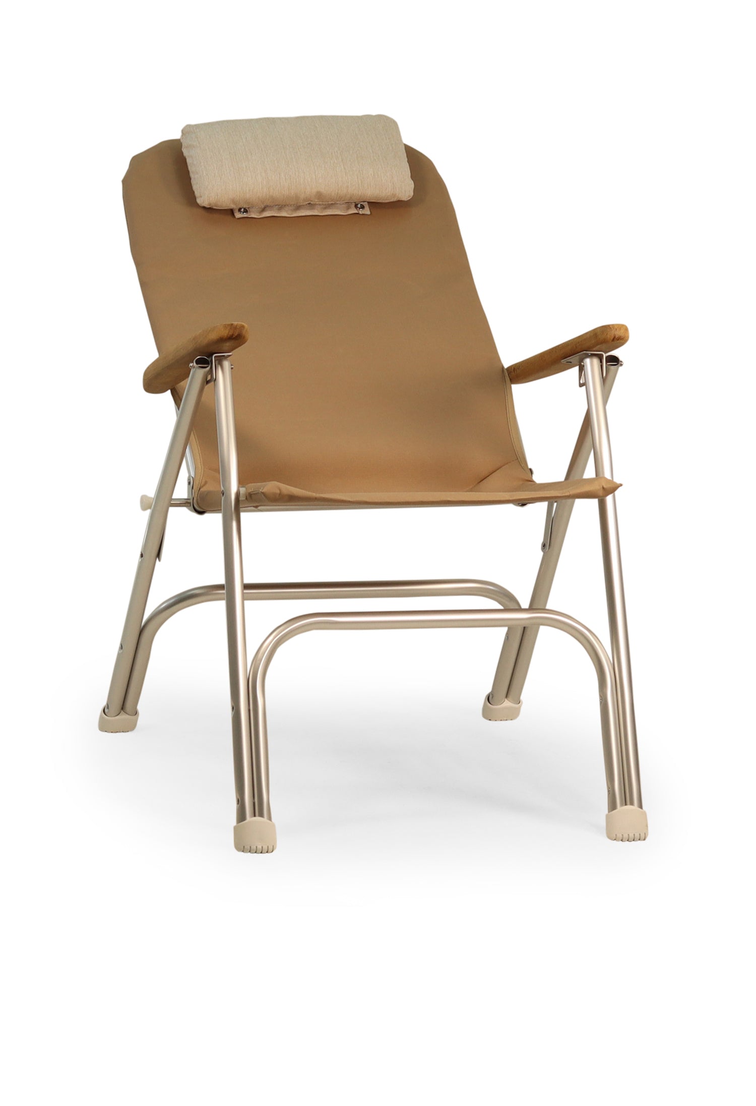FORMA MARINE Boat Chair Aluminum Folding Reclining with Teak Armrests Uniform Fabric R120BR #color_brown