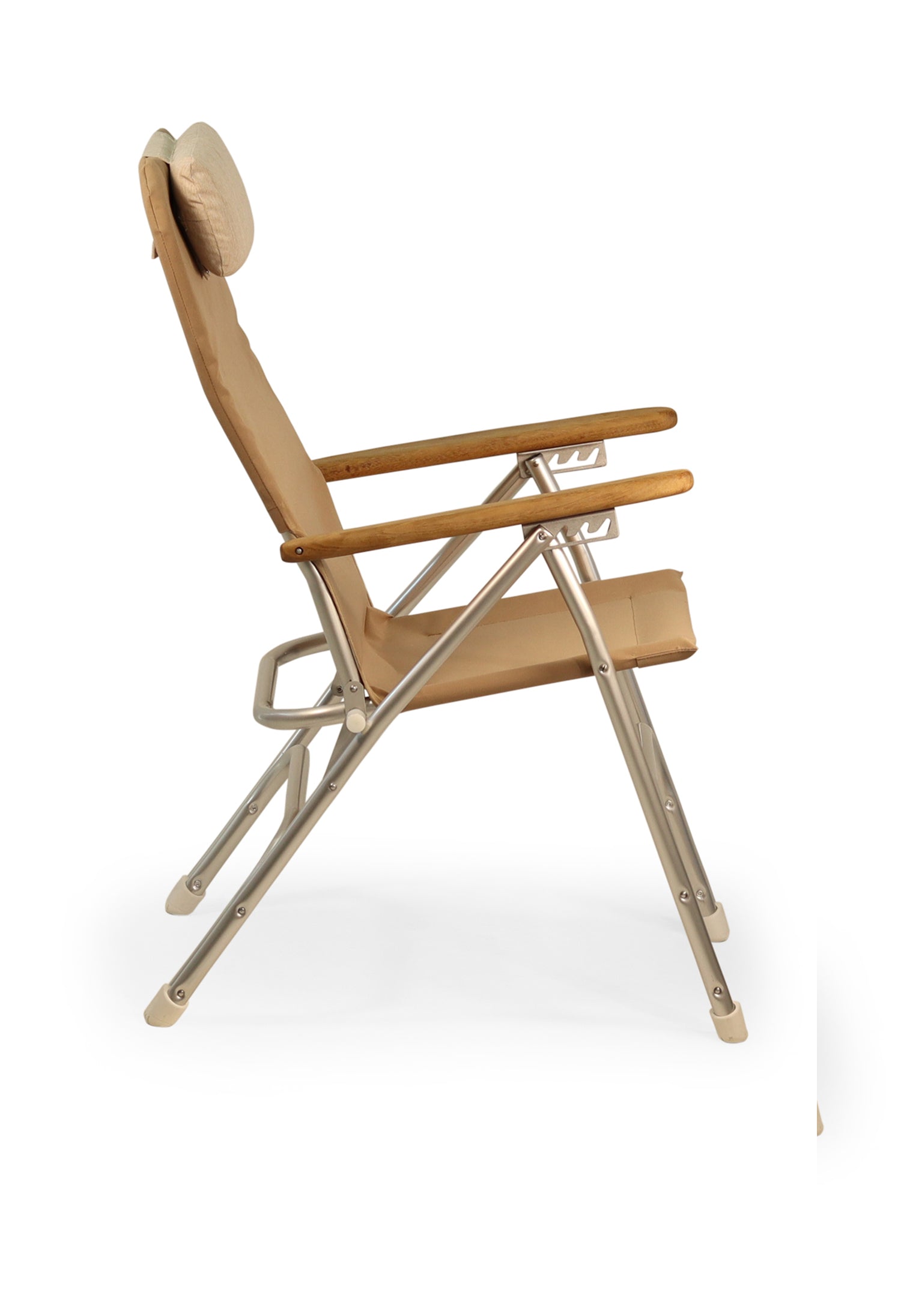 FORMA MARINE Boat Chair Aluminum Folding Reclining with Teak Armrests Uniform Fabric R120BR #color_brown