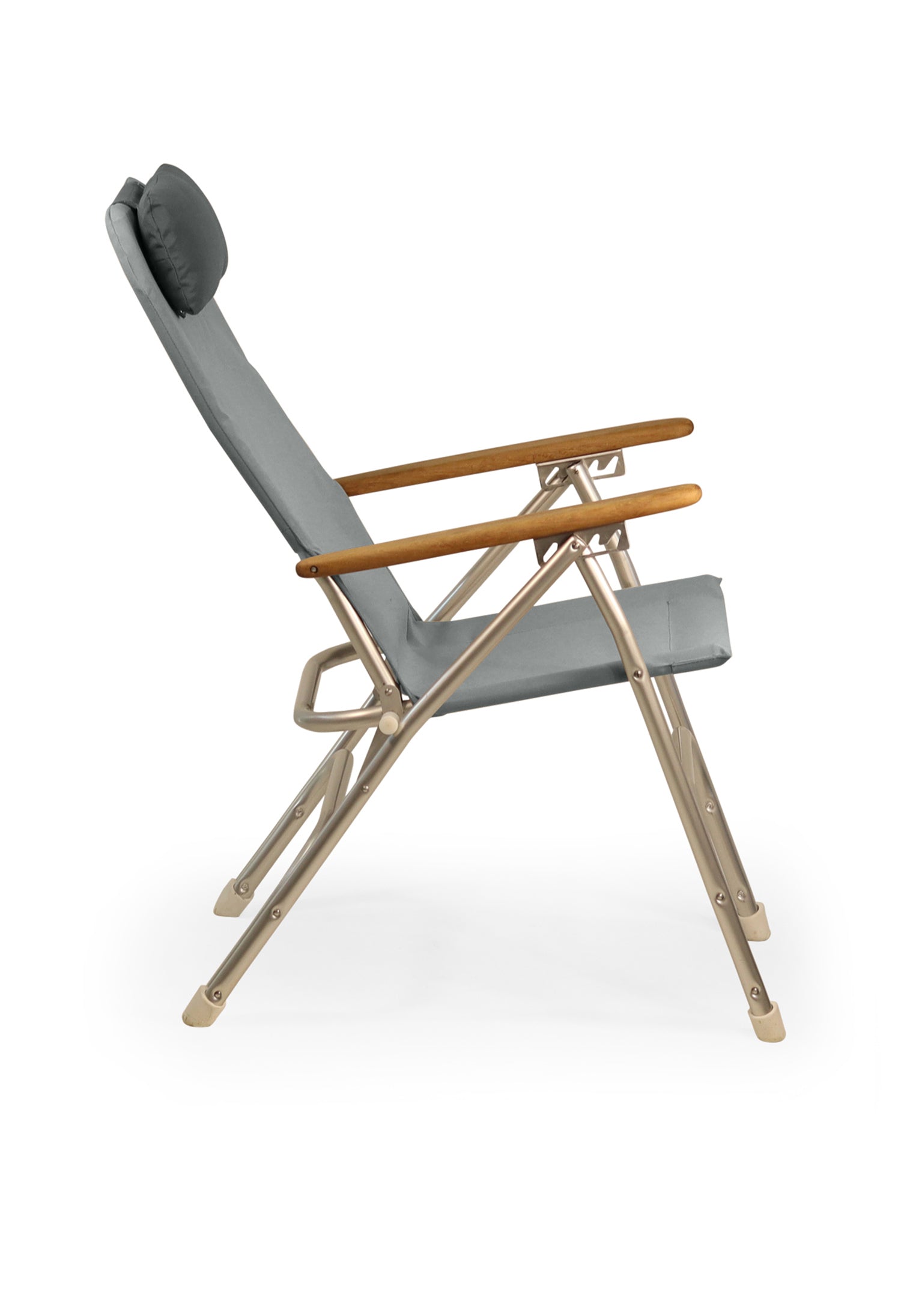 FORMA MARINE Boat Chair Aluminum Folding Reclining with Teak Armrests Uniform Fabric R120G #color_grey
