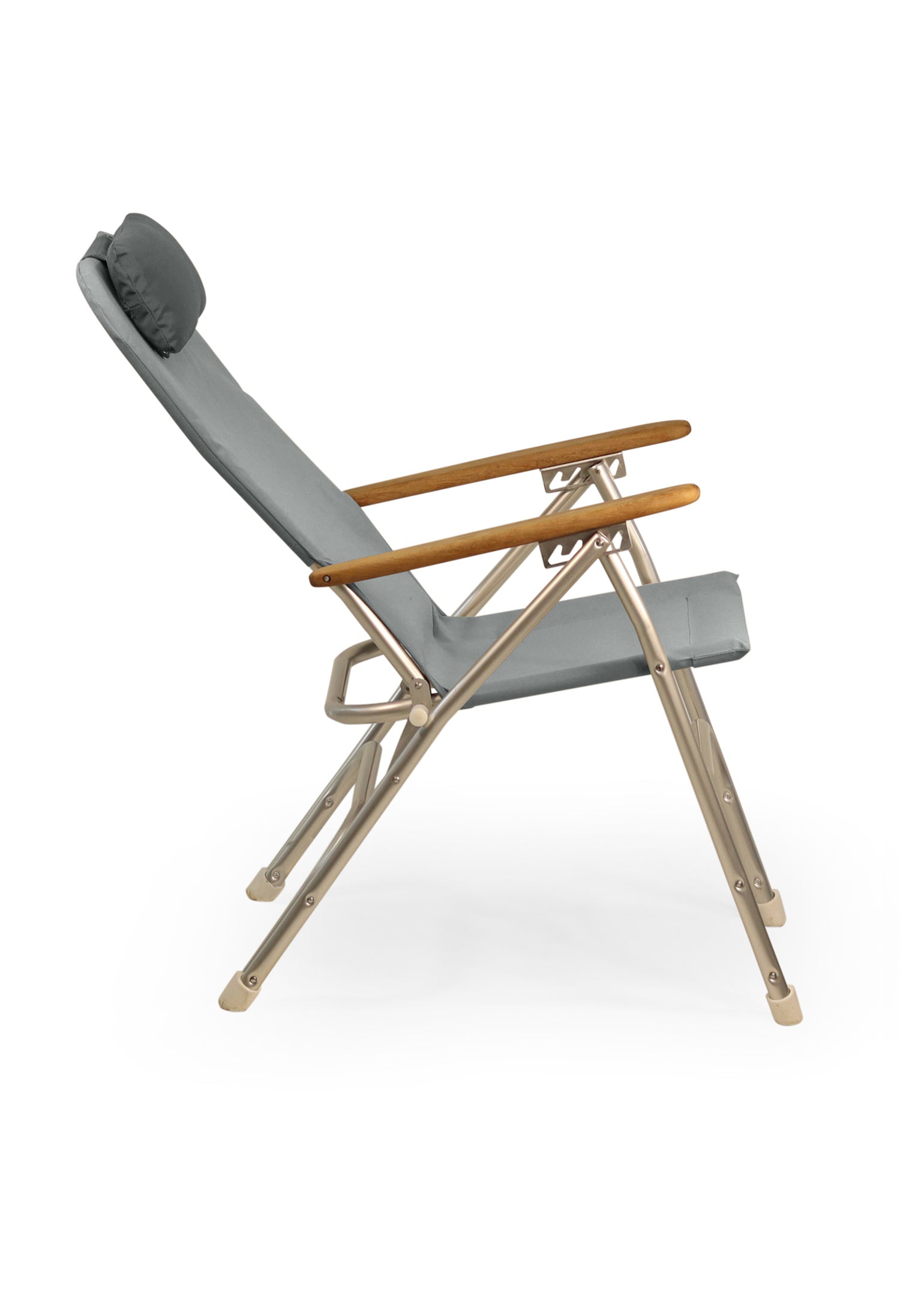 FORMA MARINE Boat Chair Aluminum Folding Reclining with Teak Armrests Uniform Fabric R120G #color_grey