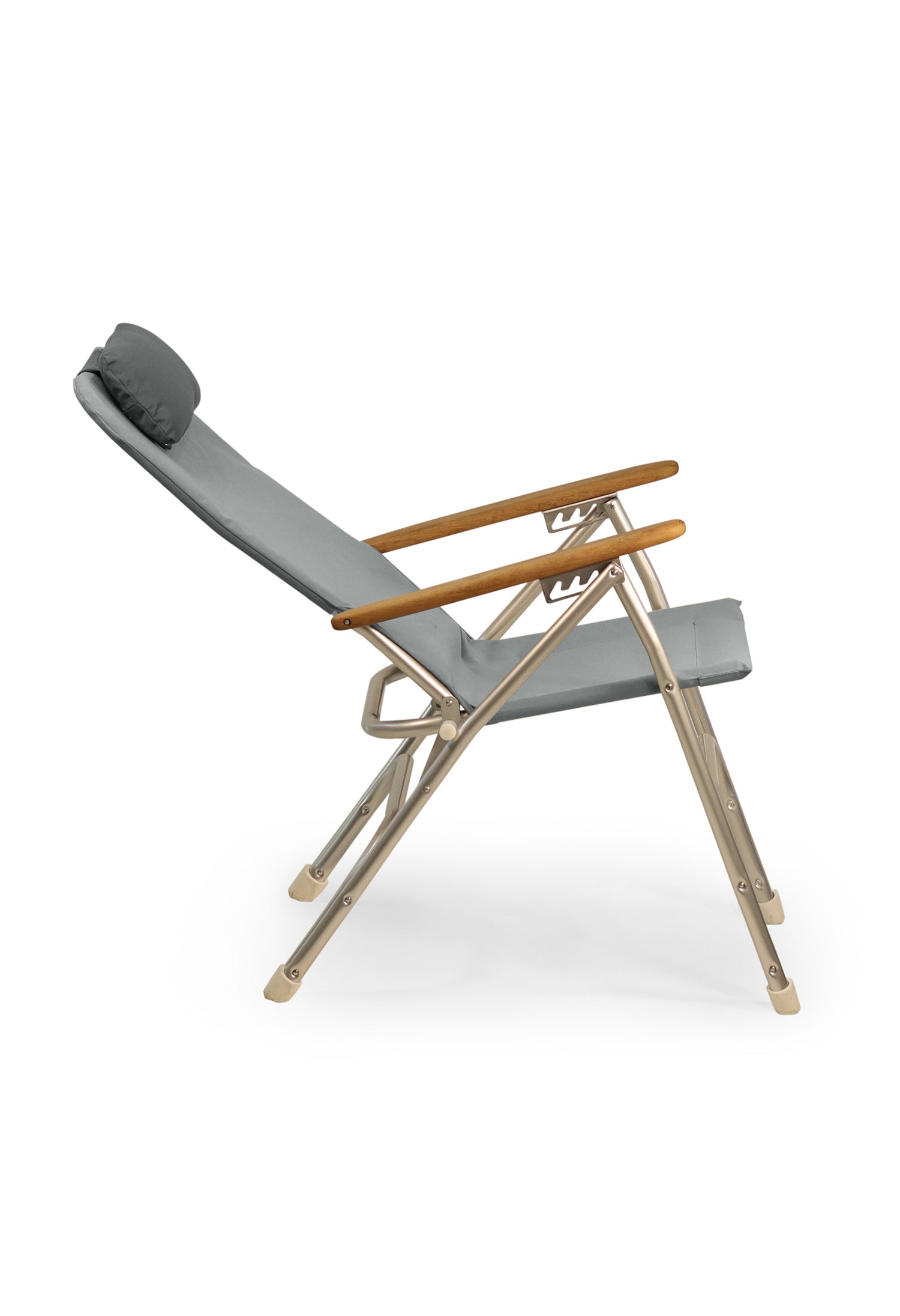 FORMA MARINE Boat Chair Aluminum Folding Reclining with Teak Armrests Uniform Fabric R120G #color_grey