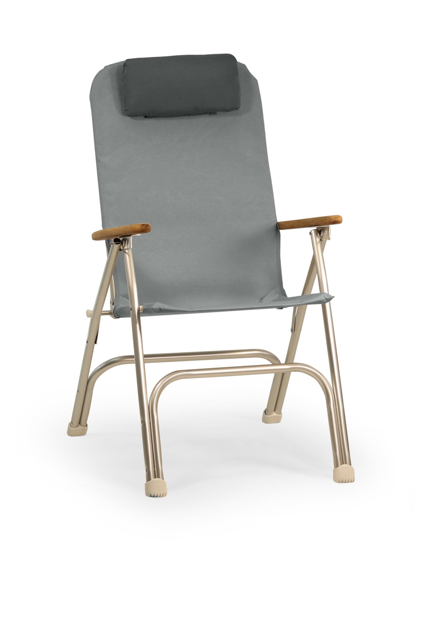 FORMA MARINE Boat Chair Aluminum Folding Reclining with Teak Armrests Uniform Fabric R120G #color_grey
