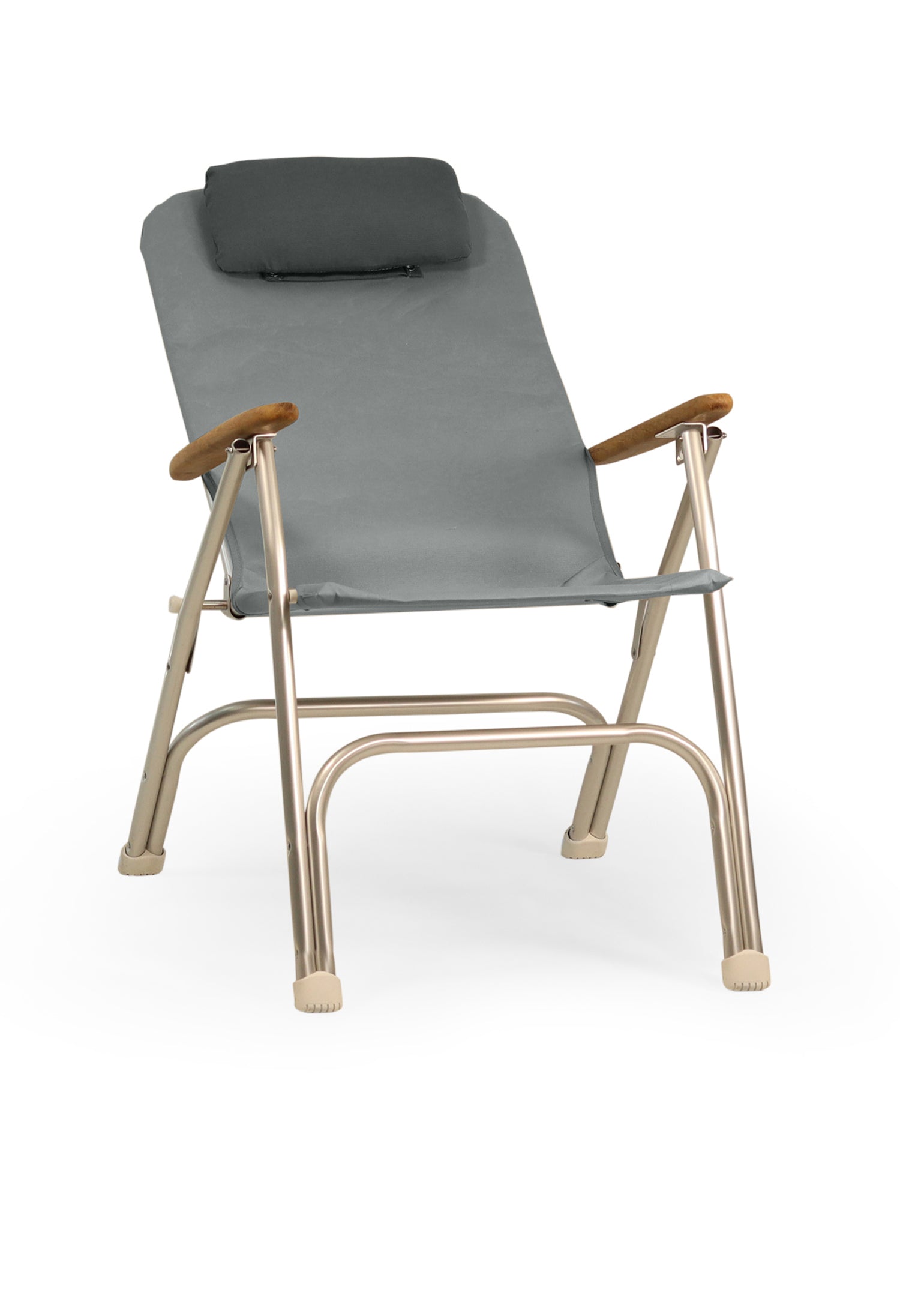 FORMA MARINE Boat Chair Aluminum Folding Reclining with Teak Armrests Uniform Fabric R120G #color_grey