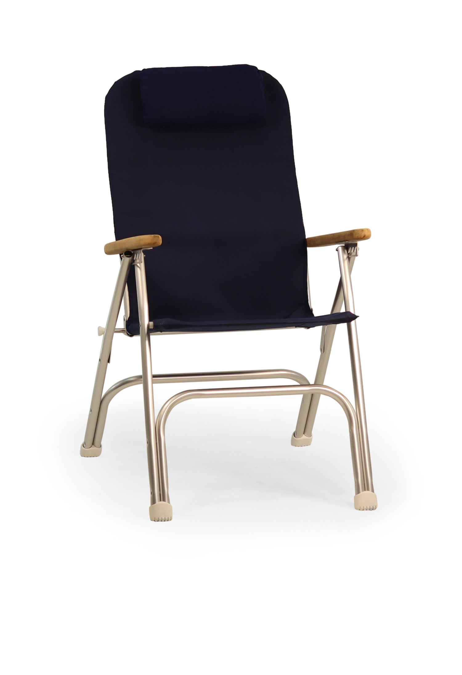 FORMA MARINE Boat Chair Aluminum Folding Reclining with Teak Armrests Uniform Fabric R120NB #color_navy