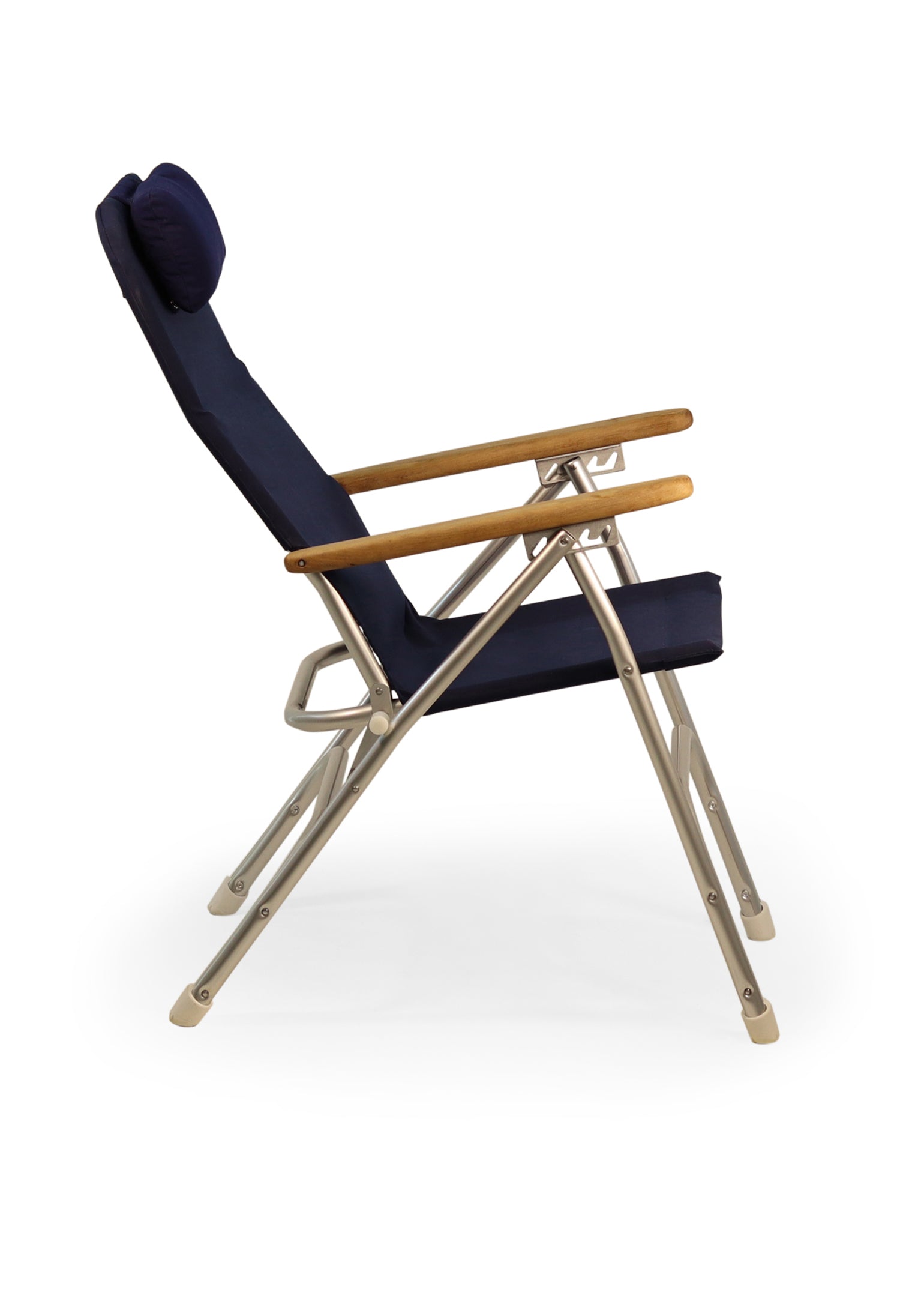 FORMA MARINE Boat Chair Aluminum Folding Reclining with Teak Armrests Uniform Fabric R120NB #color_navy