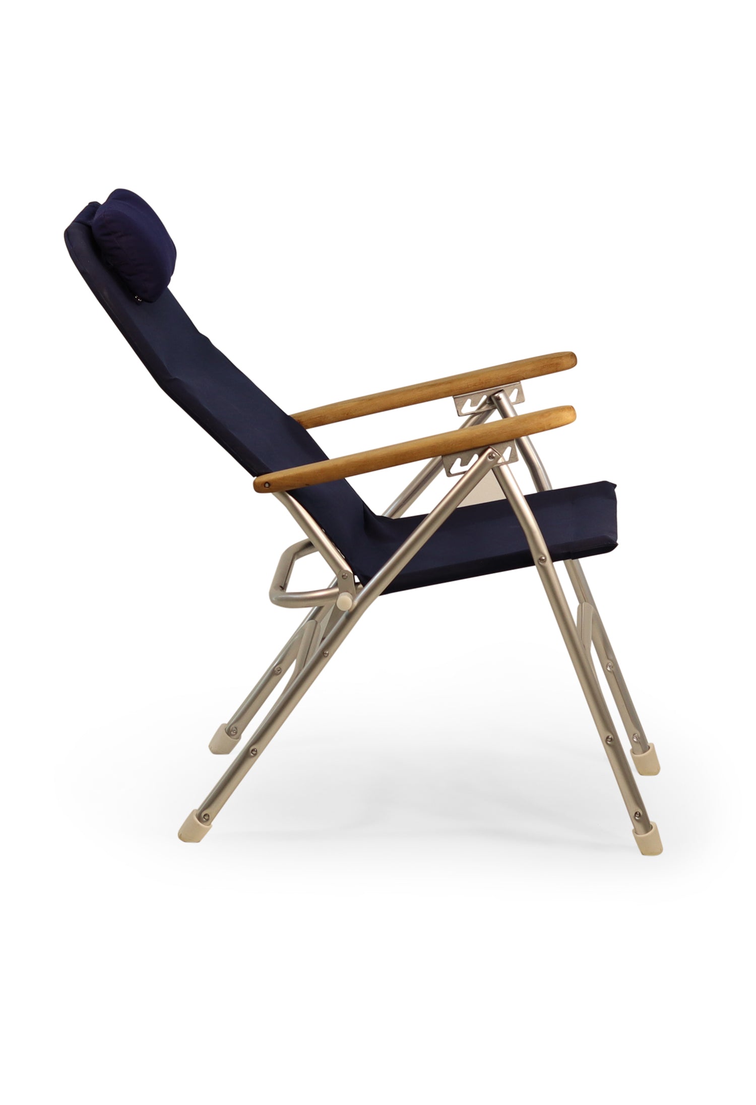 FORMA MARINE Boat Chair Aluminum Folding Reclining with Teak Armrests Uniform Fabric R120NB #color_navy