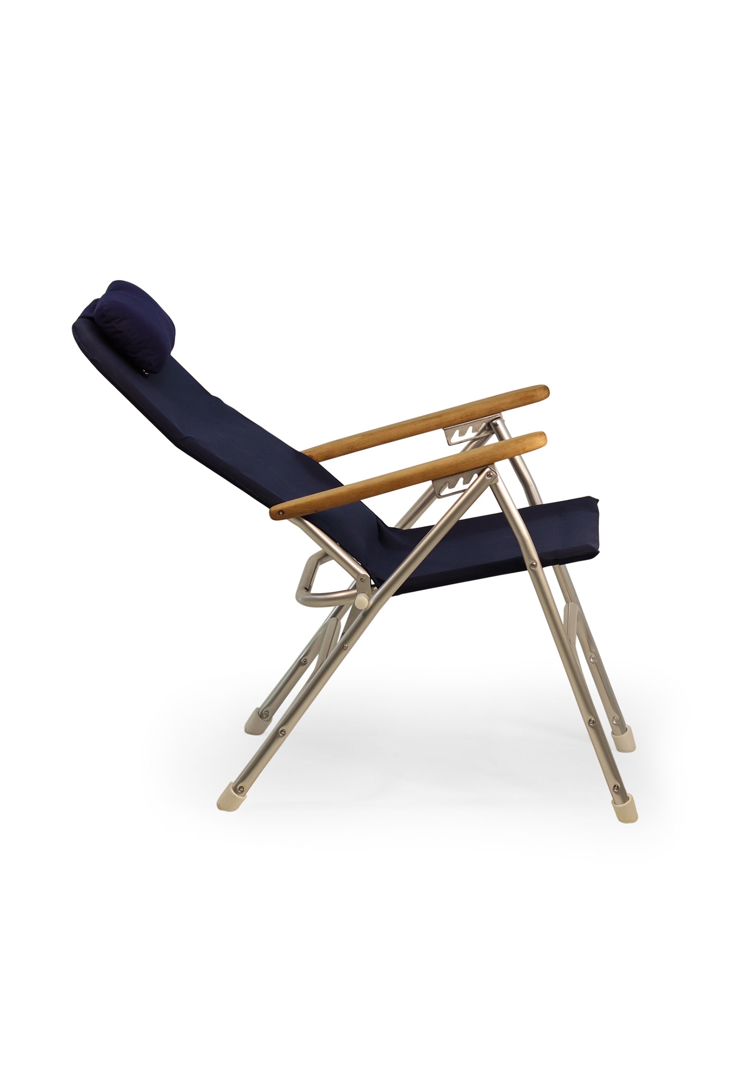 FORMA MARINE Boat Chair Aluminum Folding Reclining with Teak Armrests Uniform Fabric R120NB #color_navy