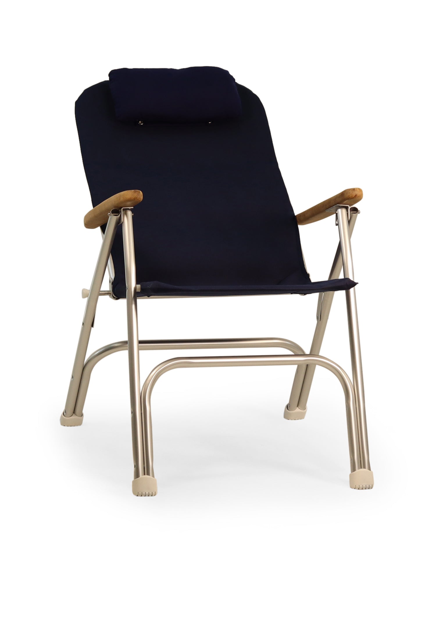 FORMA MARINE Boat Chair Aluminum Folding Reclining with Teak Armrests Uniform Fabric R120NB #color_navy