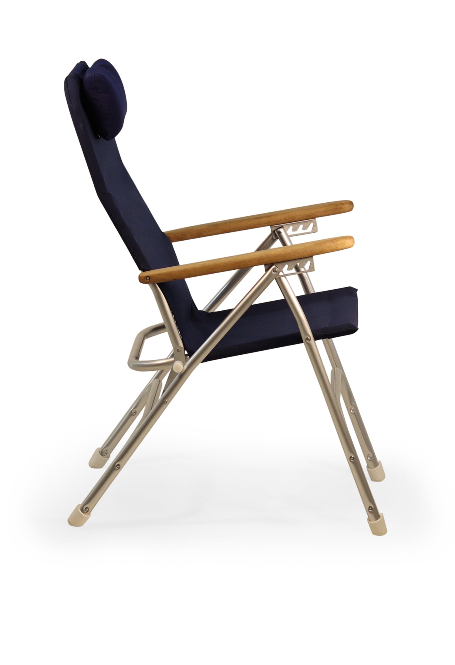 FORMA MARINE Boat Chair Aluminum Folding Reclining with Teak Armrests Uniform Fabric R120NB #color_navy