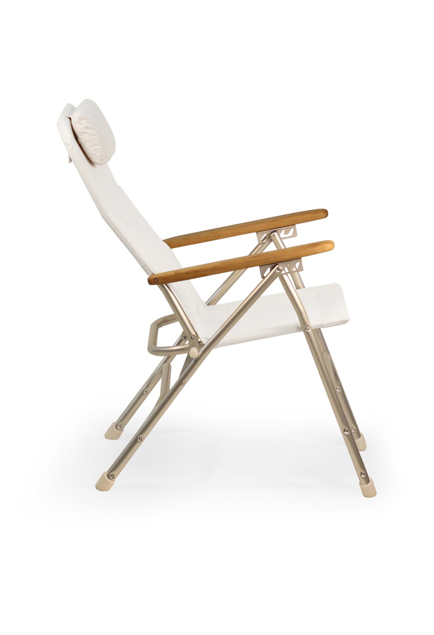 FORMA MARINE Boat Chair Aluminum Folding Reclining with Teak Armrests Uniform Fabric R120W #color_white