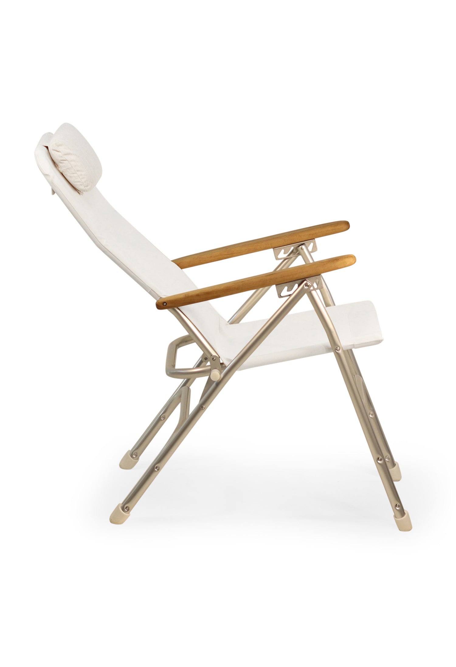 FORMA MARINE Boat Chair Aluminum Folding Reclining with Teak Armrests Uniform Fabric R120W #color_white