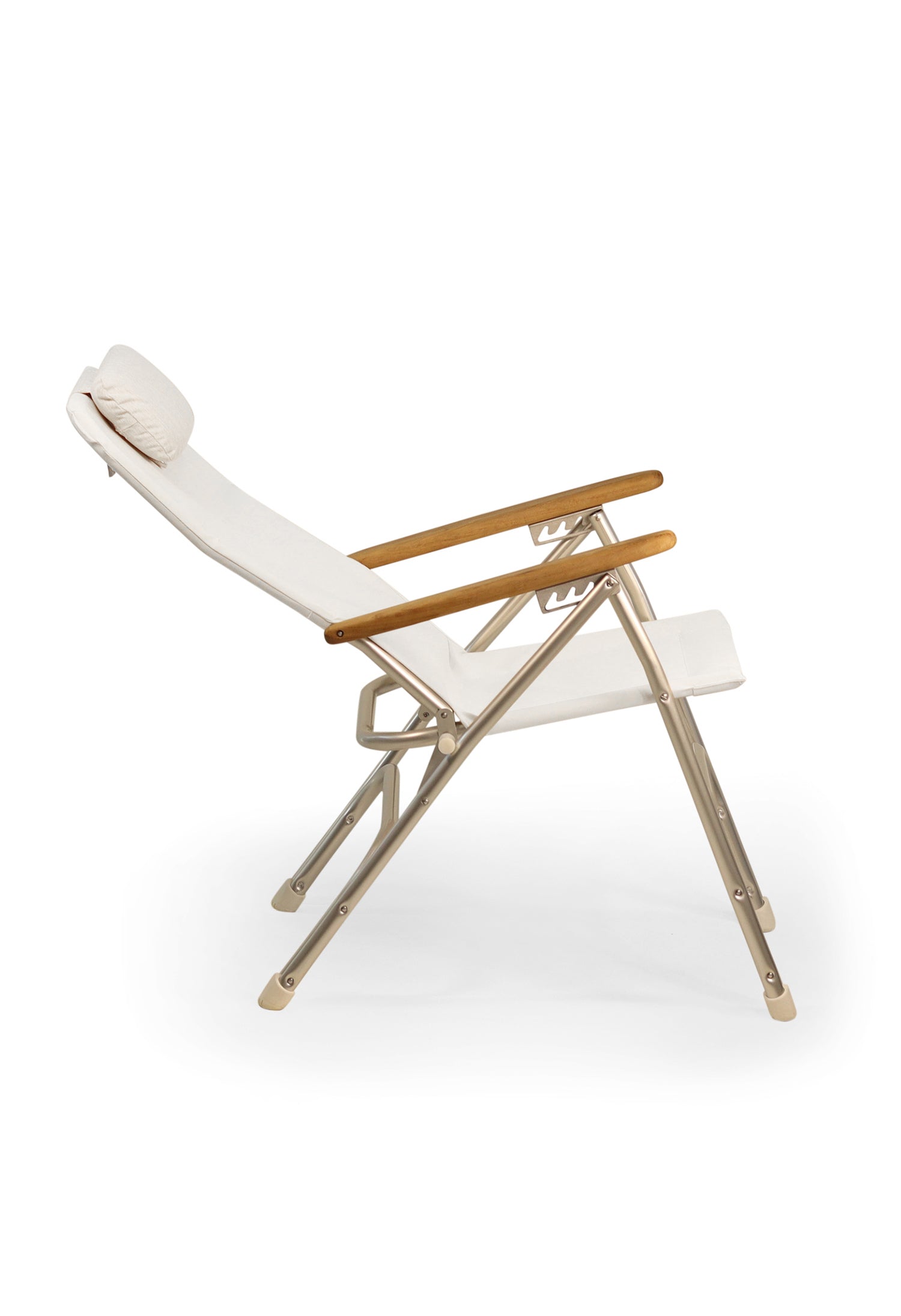 FORMA MARINE Boat Chair Aluminum Folding Reclining with Teak Armrests Uniform Fabric R120W #color_white