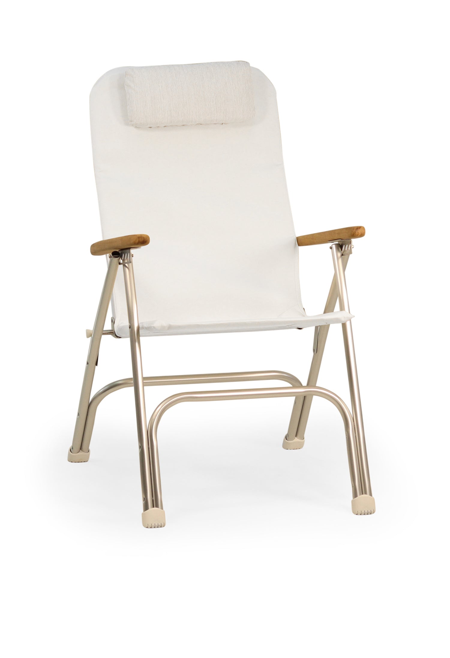 FORMA MARINE Boat Chair Aluminum Folding Reclining with Teak Armrests Uniform Fabric R120W #color_white