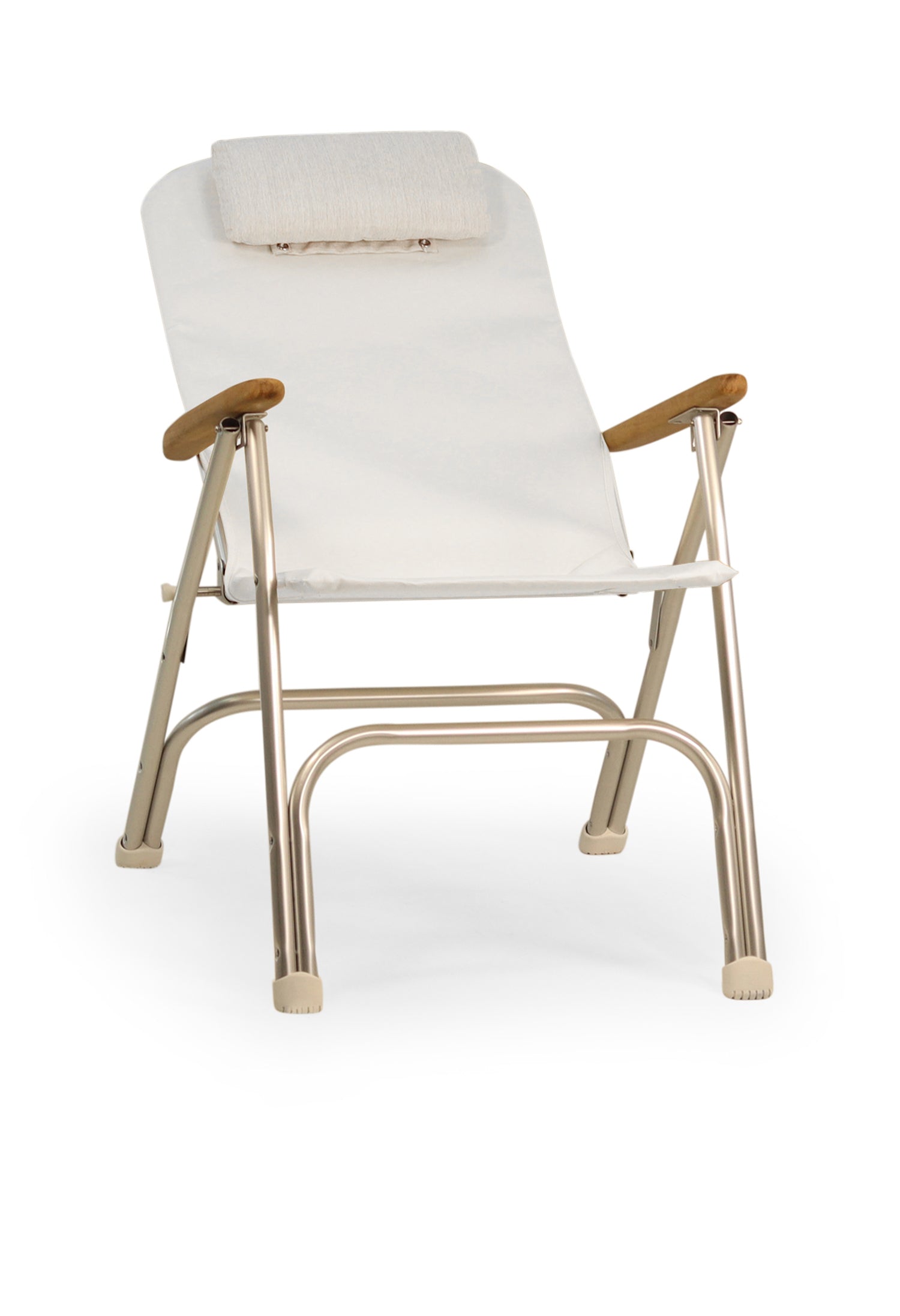 FORMA MARINE Boat Chair Aluminum Folding Reclining with Teak Armrests Uniform Fabric R120W #color_white