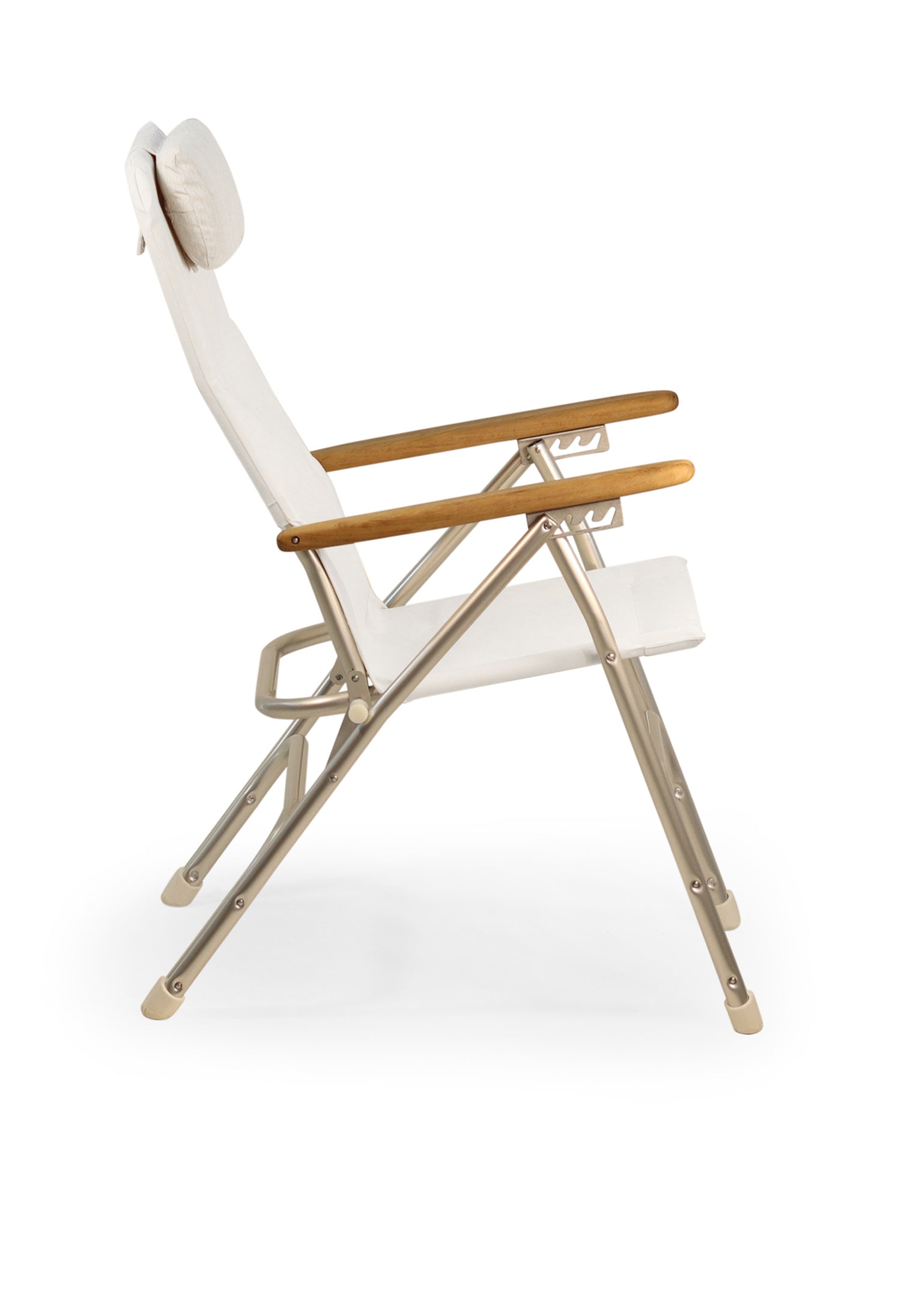 FORMA MARINE Boat Chair Aluminum Folding Reclining with Teak Armrests Uniform Fabric R120W #color_white