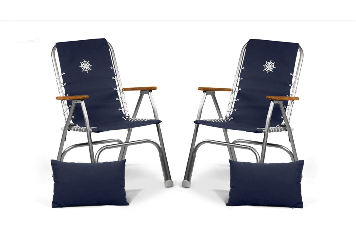 Forma Marines Bundles Boat Chair High Back Teak Armrests Set of 2 M150 + Cushions European made, Handcrafted Luxury 2M150CUS-NB #color_navy