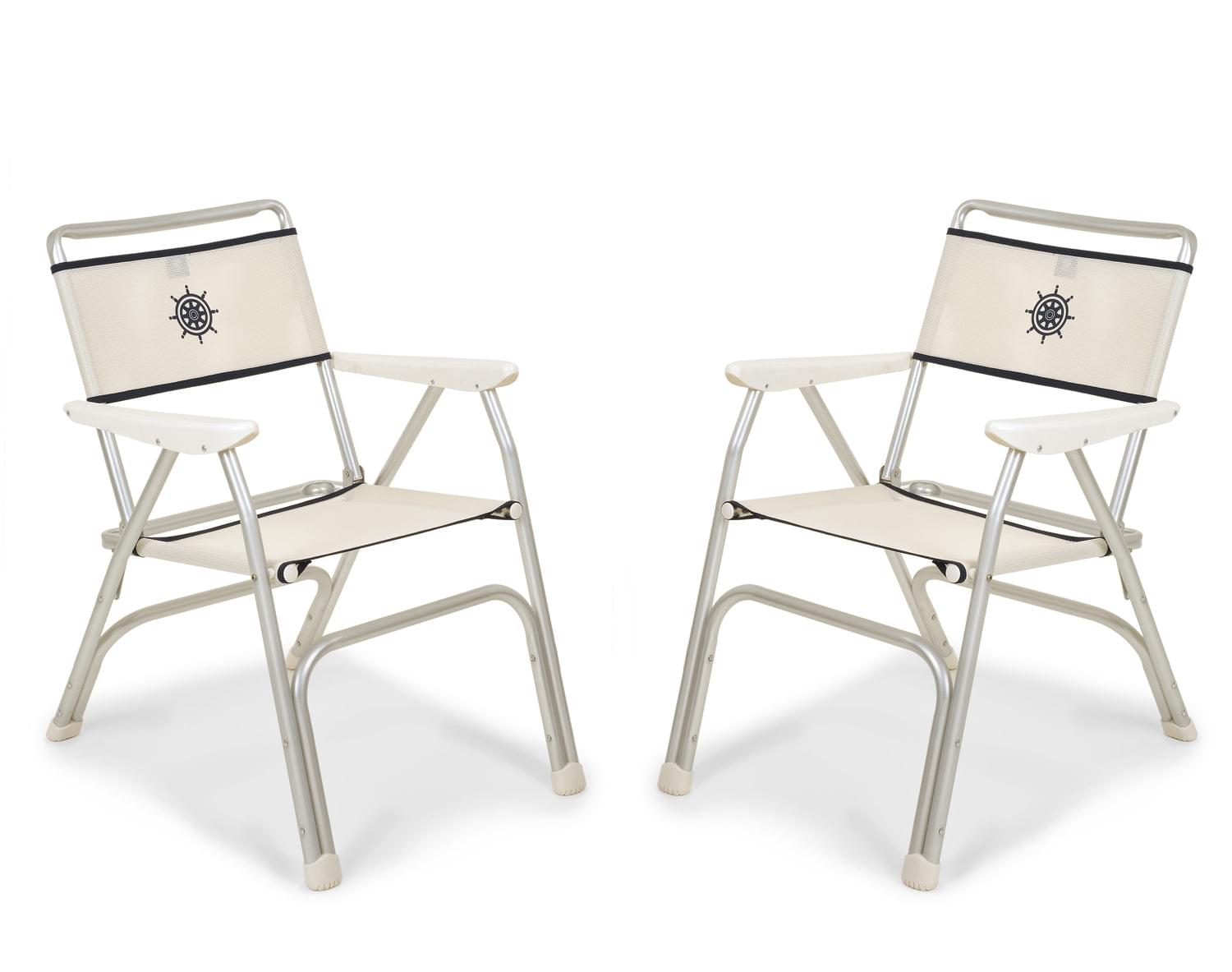 FORMA MARINE Boat Chair Folding Aluminum White Textilene Fabric White Plastic Armrests, Set of 2 M100PW #color_white vinyl
