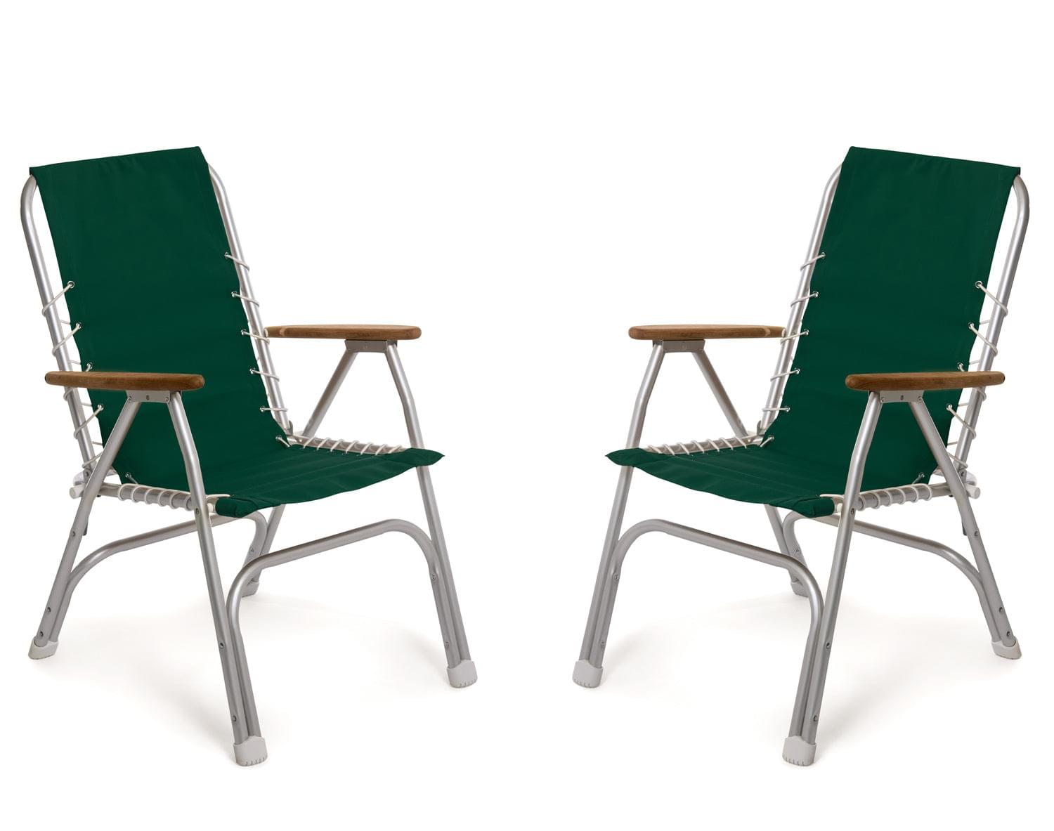 FORMA MARINE Boat Chair with Teak Armrests, Folding Aluminum High Back Green Set of 2 M150GR #color_green