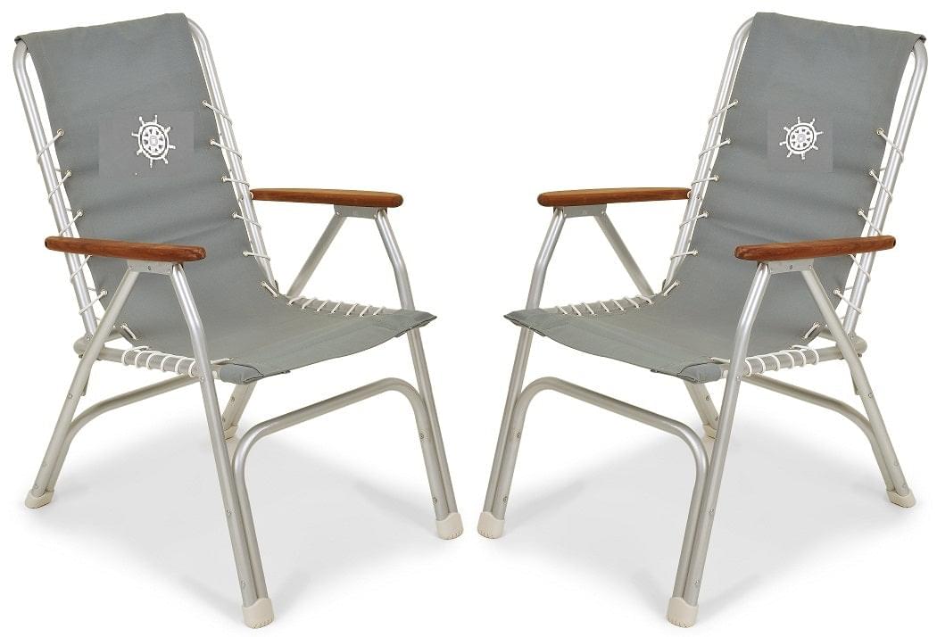Forma Marines Bundles Boat Chair High Back Teak Armrests Set of 2 M150 + Boat Table Folding Aluminum M350 B150350 #color_grey