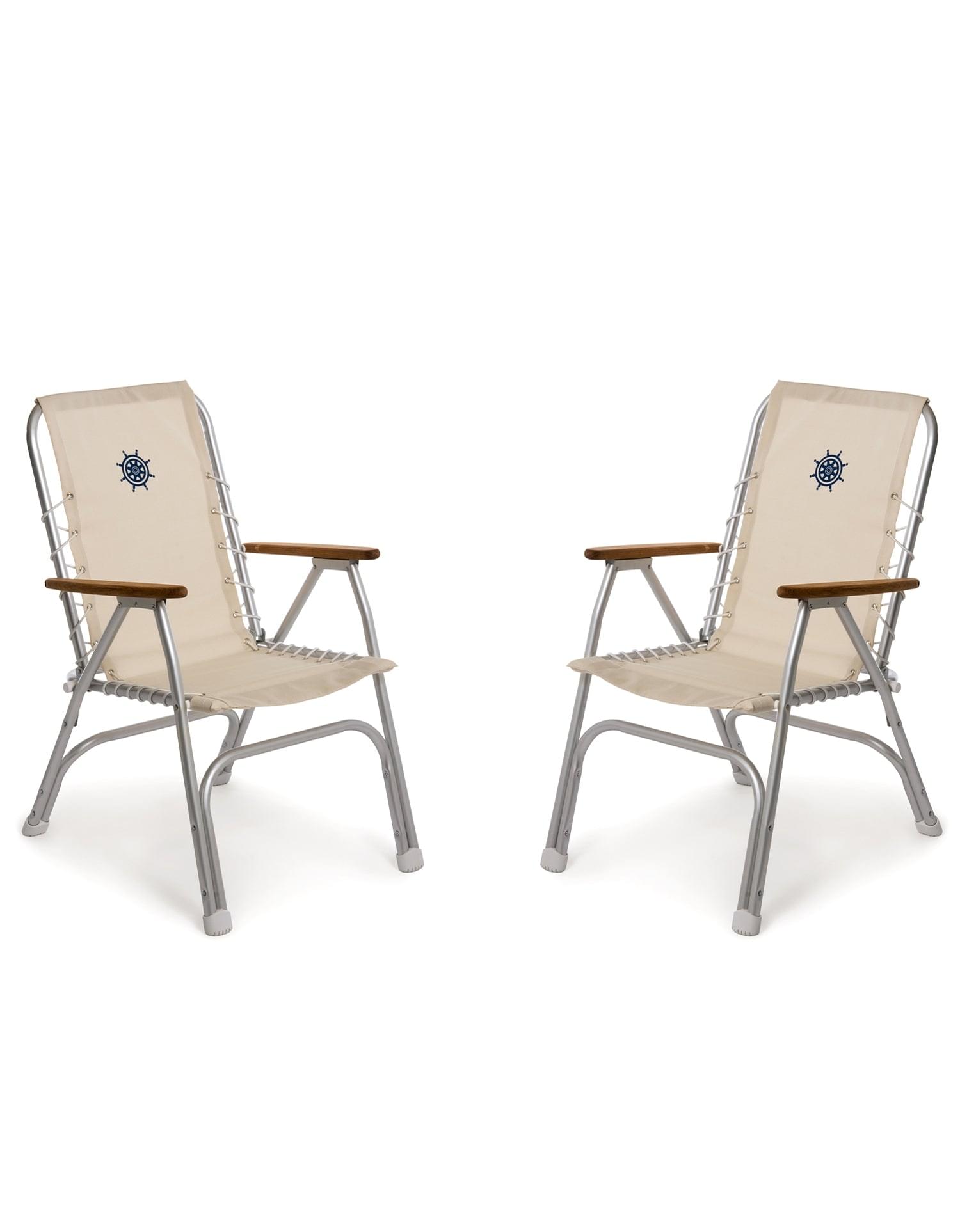 FORMA MARINE Boat Chair with Teak Armrests, Folding Aluminum High Back White Set of 2 M150W #color_white