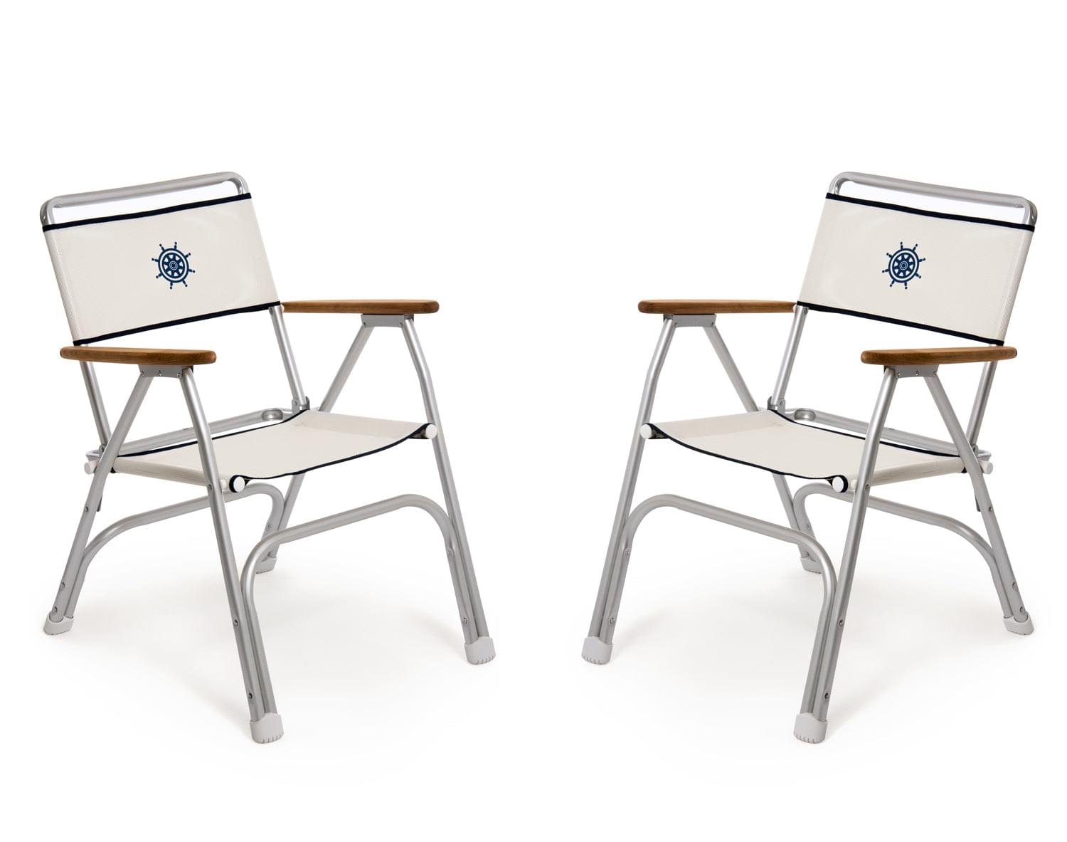 FORMA MARINE Boat Chair Set of 2 Folding Aluminum White Textilene Fabric with Teak Armrests, M100VW #color_white vinyl