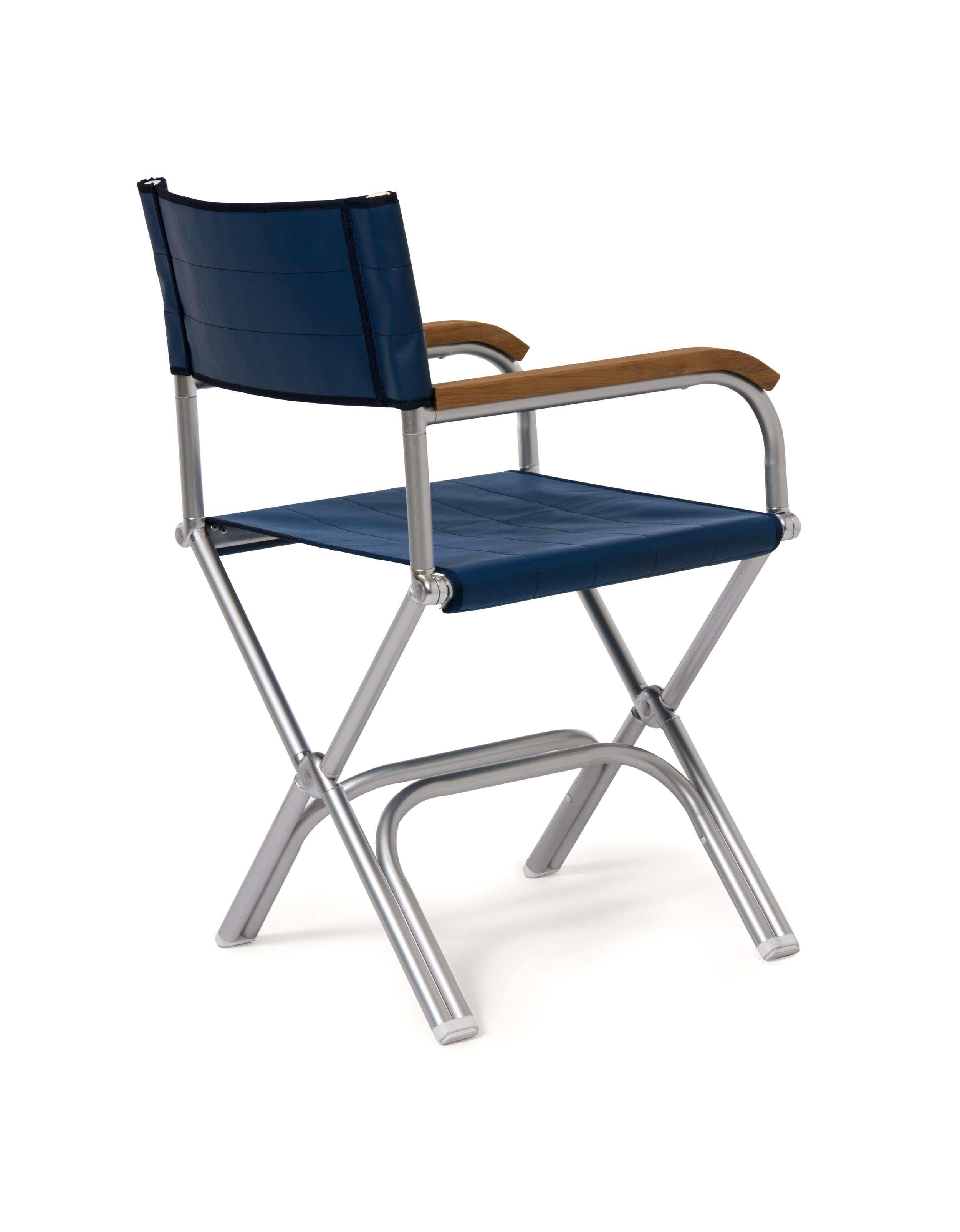 FORMA MARINE Boat Chair Teak Armrests Folding Aluminum Blue Vinyl, A6000VBT #color_blue vinyl