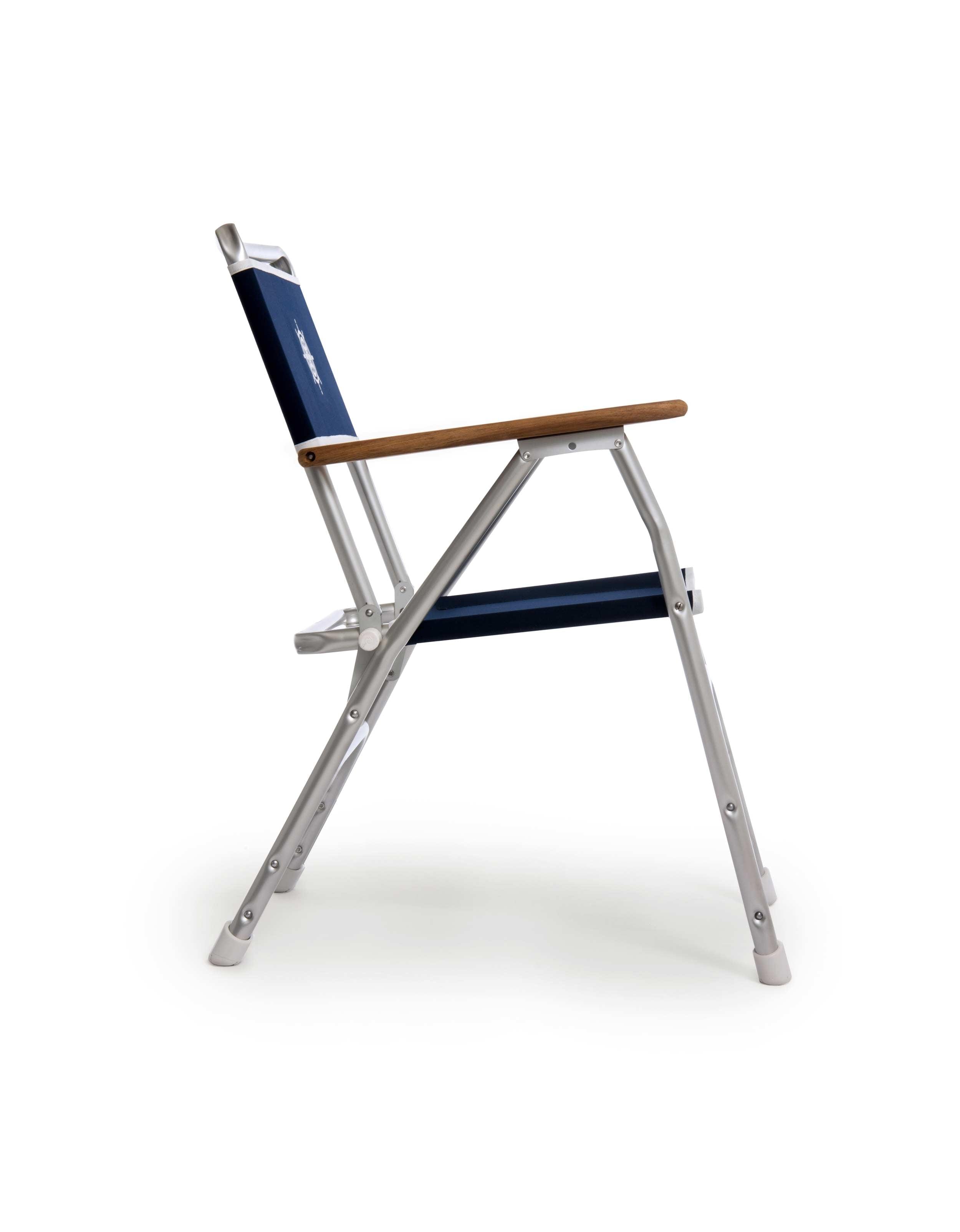 FORMA MARINE Boat Chair Folding Aluminum Navy Blue with Teak Armrests, M100NB #color_navy