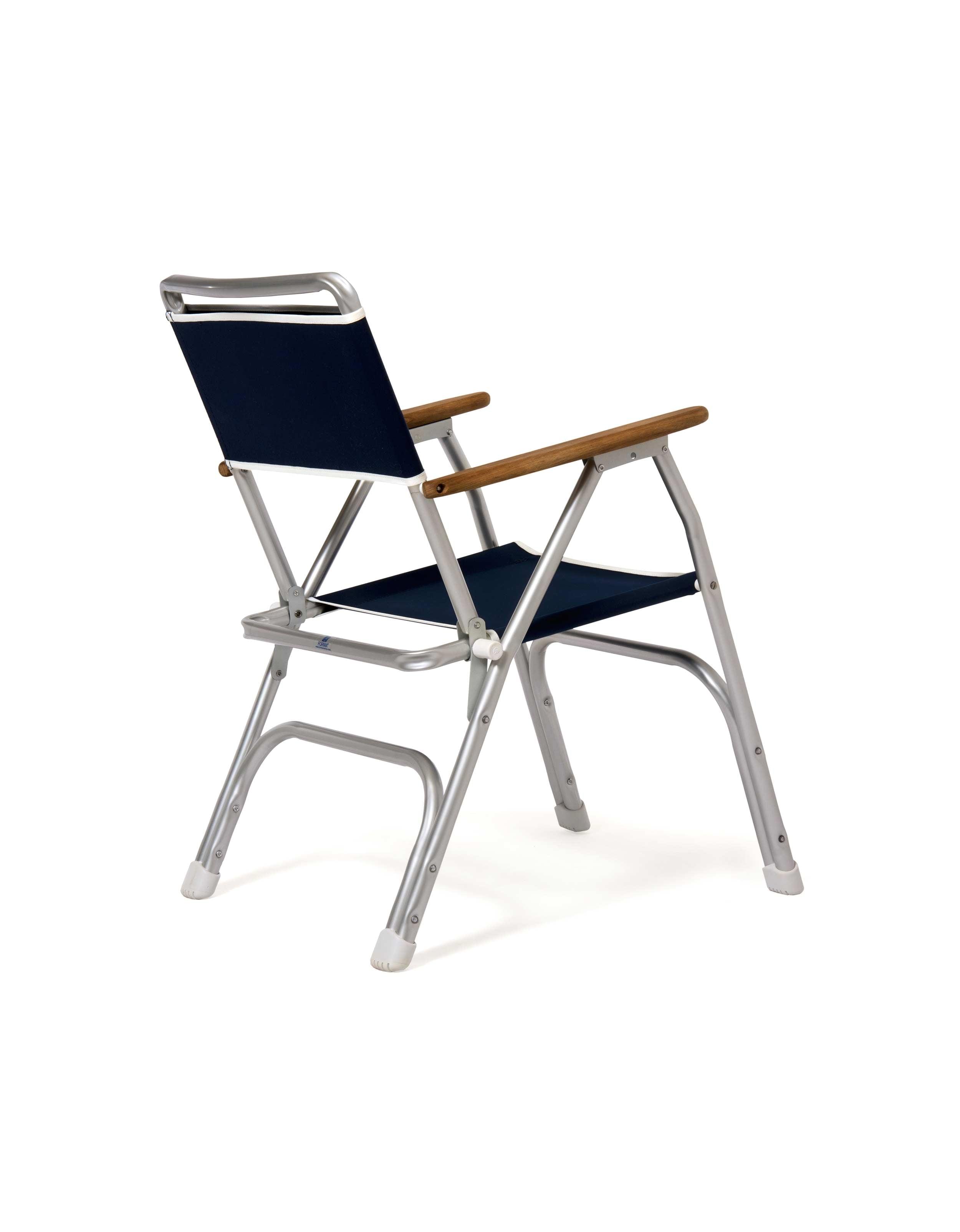 FORMA MARINE Boat Chair Folding Aluminum Navy Blue  with Teak Armrests, M100NB #color_navy