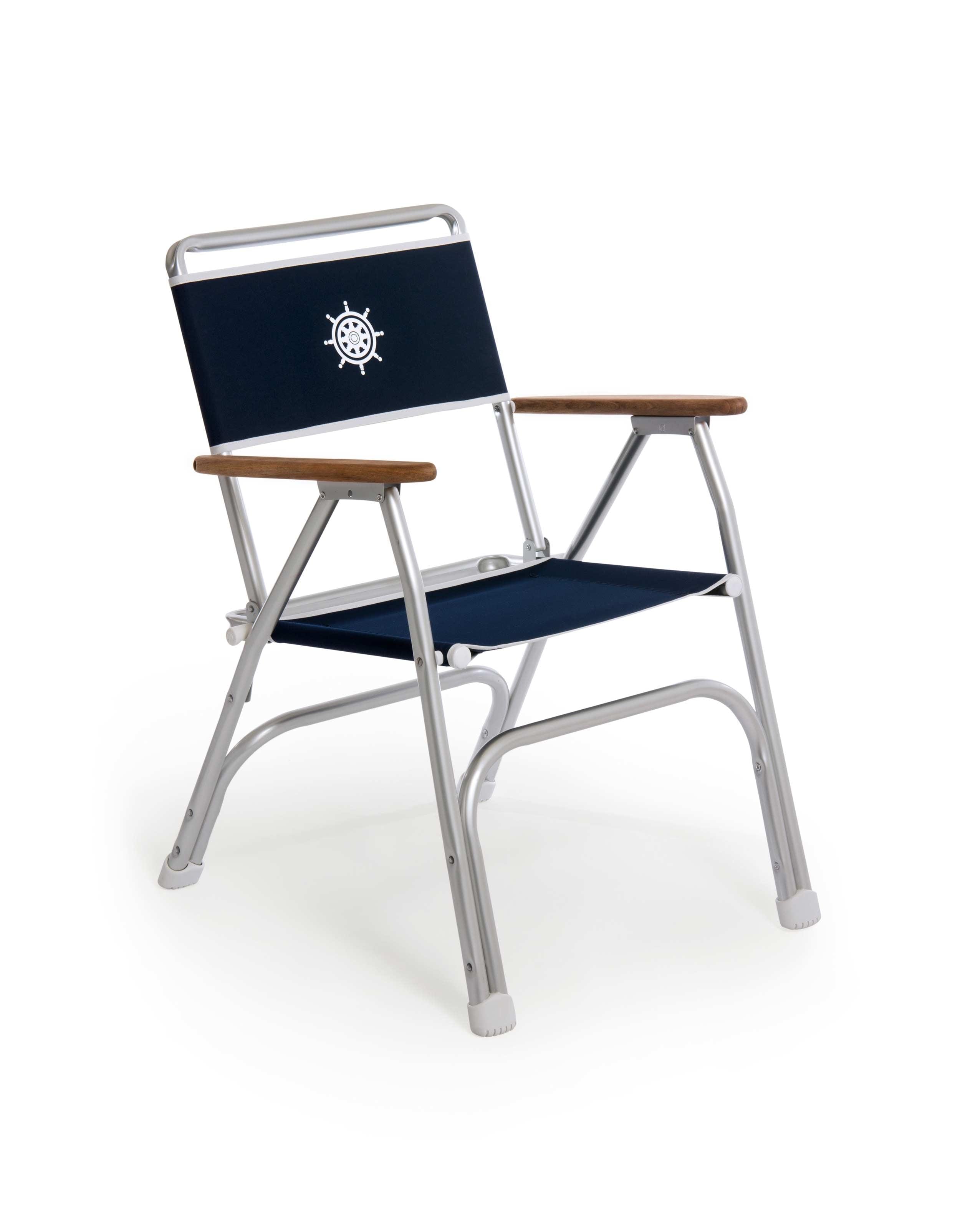 FORMA MARINE Boat Chair Folding Aluminum Navy Blue with Teak Armrests, M100NB #color_navy