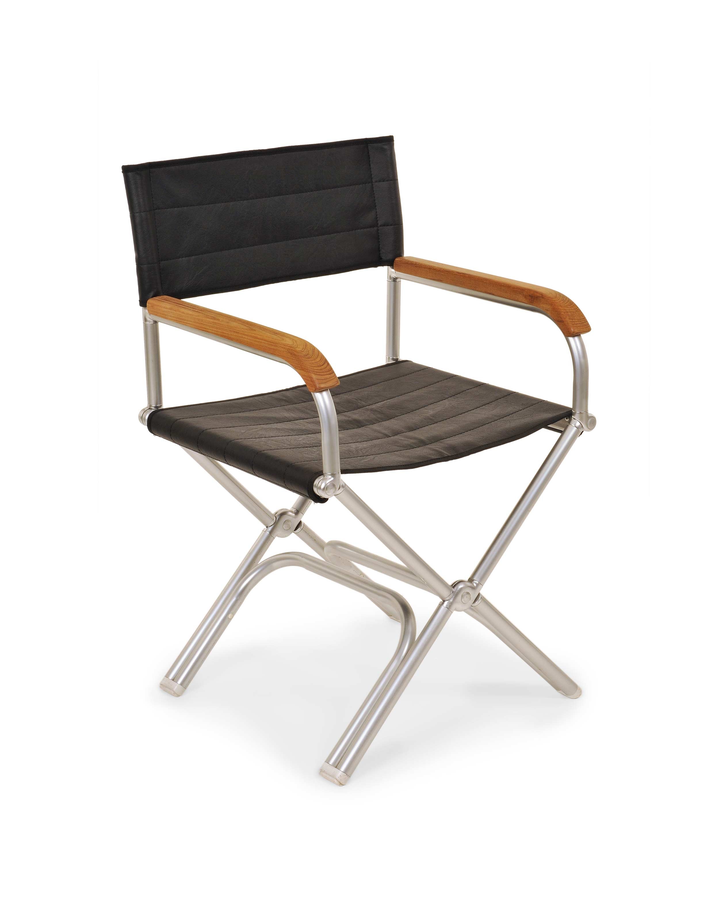 FORMA MARINE Boat Chair Teak Armrests Folding Aluminum Black Vinyl, A6000VBLT #color_black vinyl