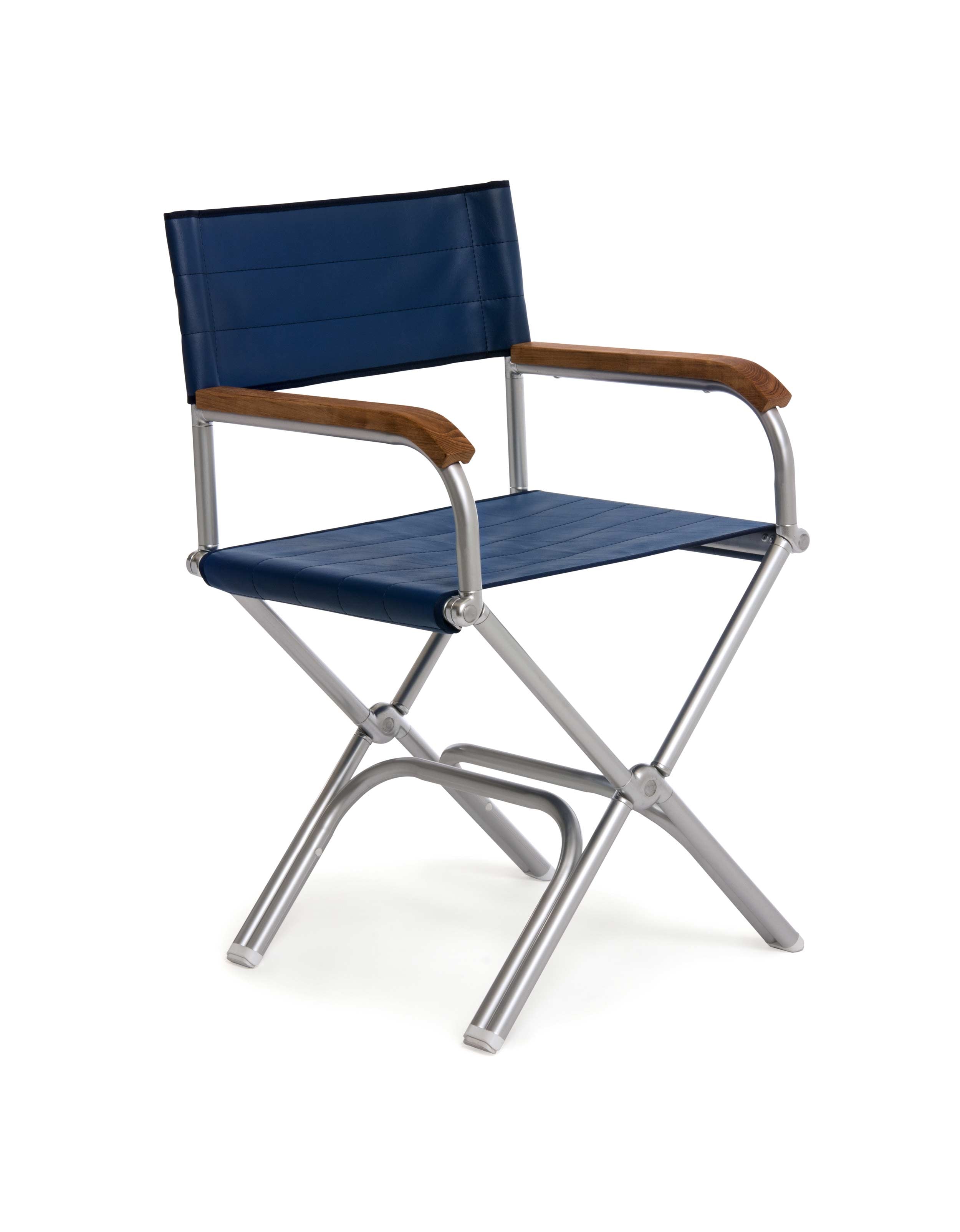 FORMA MARINE Boat Chair Teak Armrests Folding Aluminum Blue Vinyl, A6000VBT #color_blue vinyl