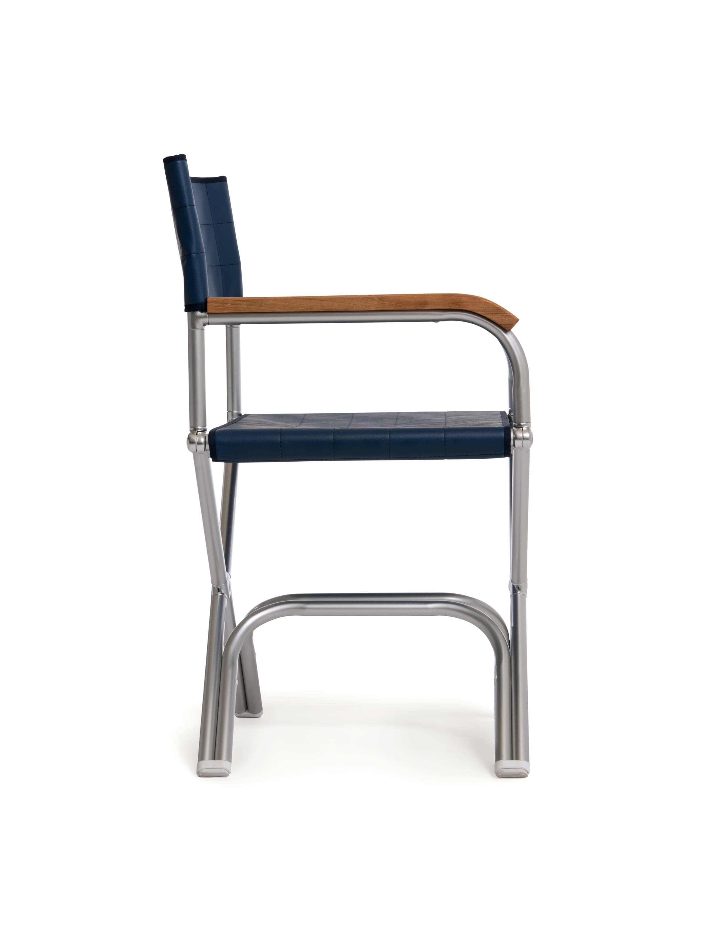 FORMA MARINE Boat Chair Teak Armrests Folding Aluminum Blue Vinyl, A6000VB #color_blue vinyl