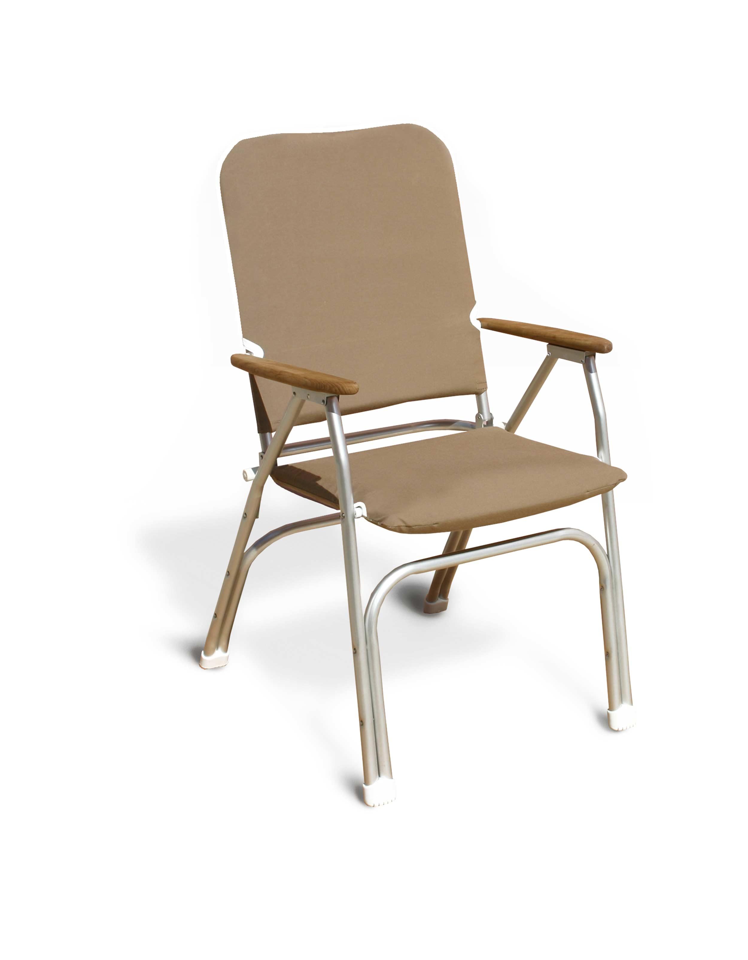 FORMA MARINE Boat Chair with Teak Armrests High Back Brown Padded Folding Aluminum Large -V100BR #color_brown