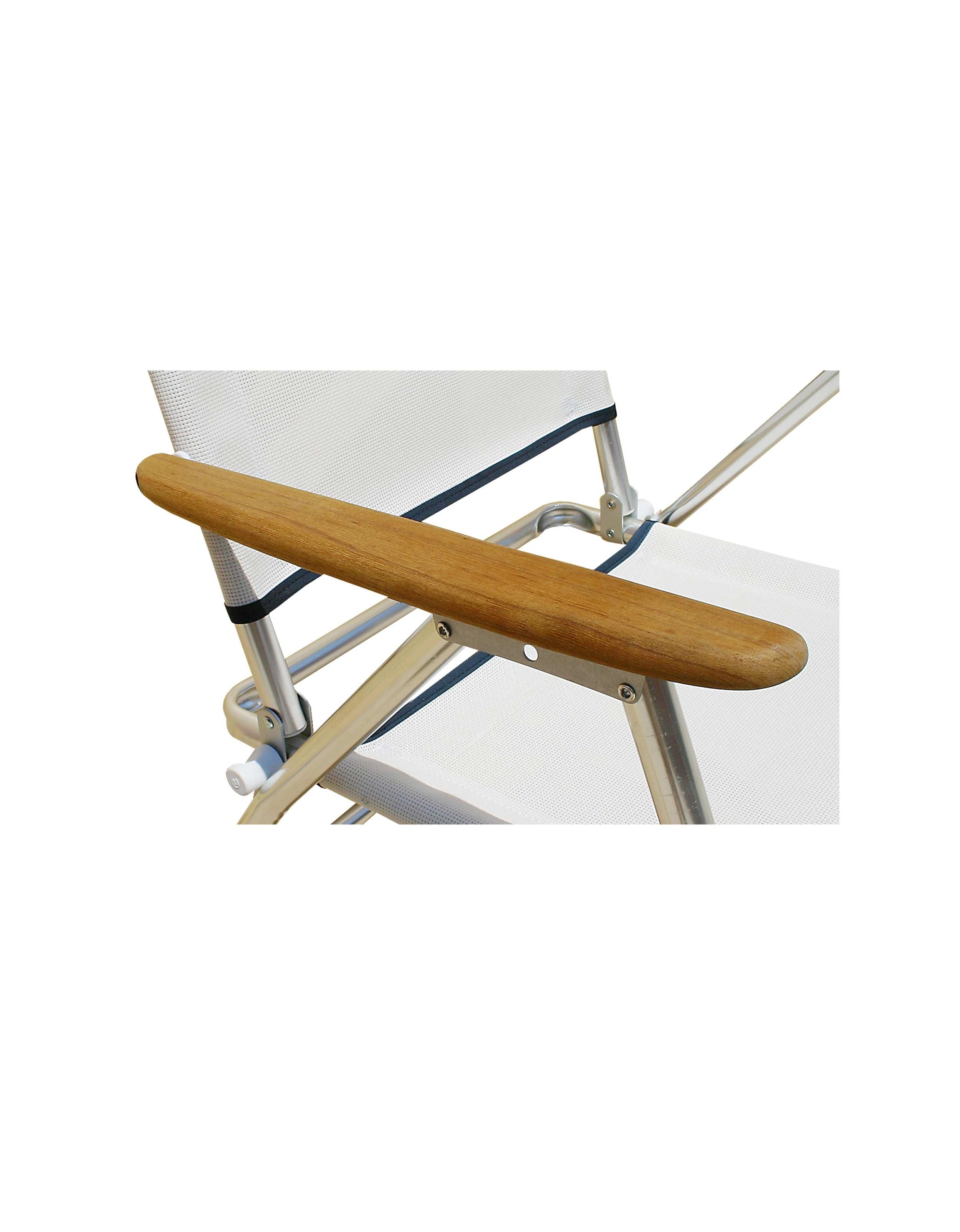 FORMA MARINE  Beach Chair with Teak Armrests-Textilene Fabric Folding Aluminum White PA600AT #color_white