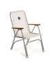 FORMA MARINE Folding Aluminum High Back White Textilene Boat Chair with Teak Armrests, Model M150VW
