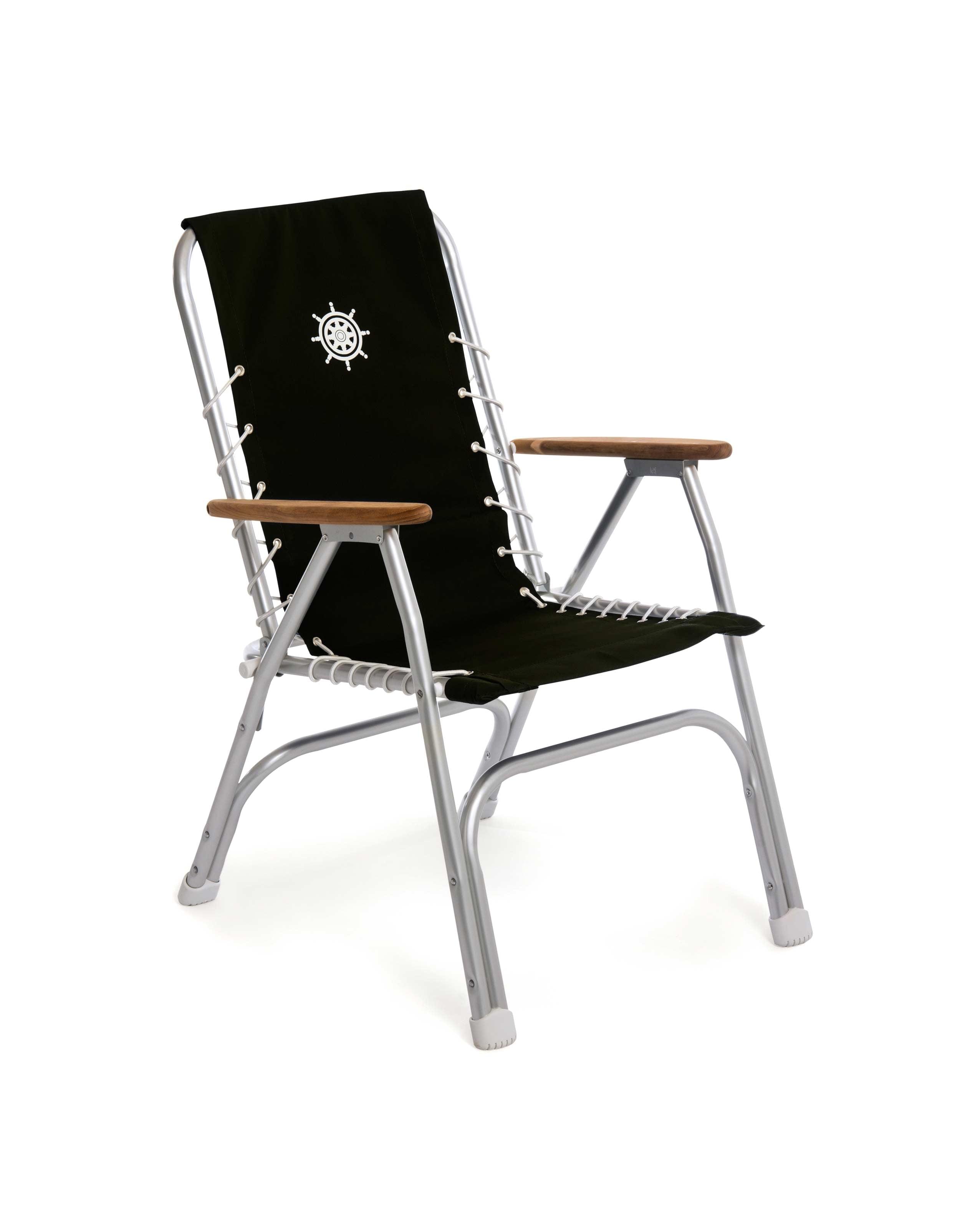 FORMA MARINE Boat Chair with Teak Armrests Folding Aluminum High Back Black M150BL #color_black