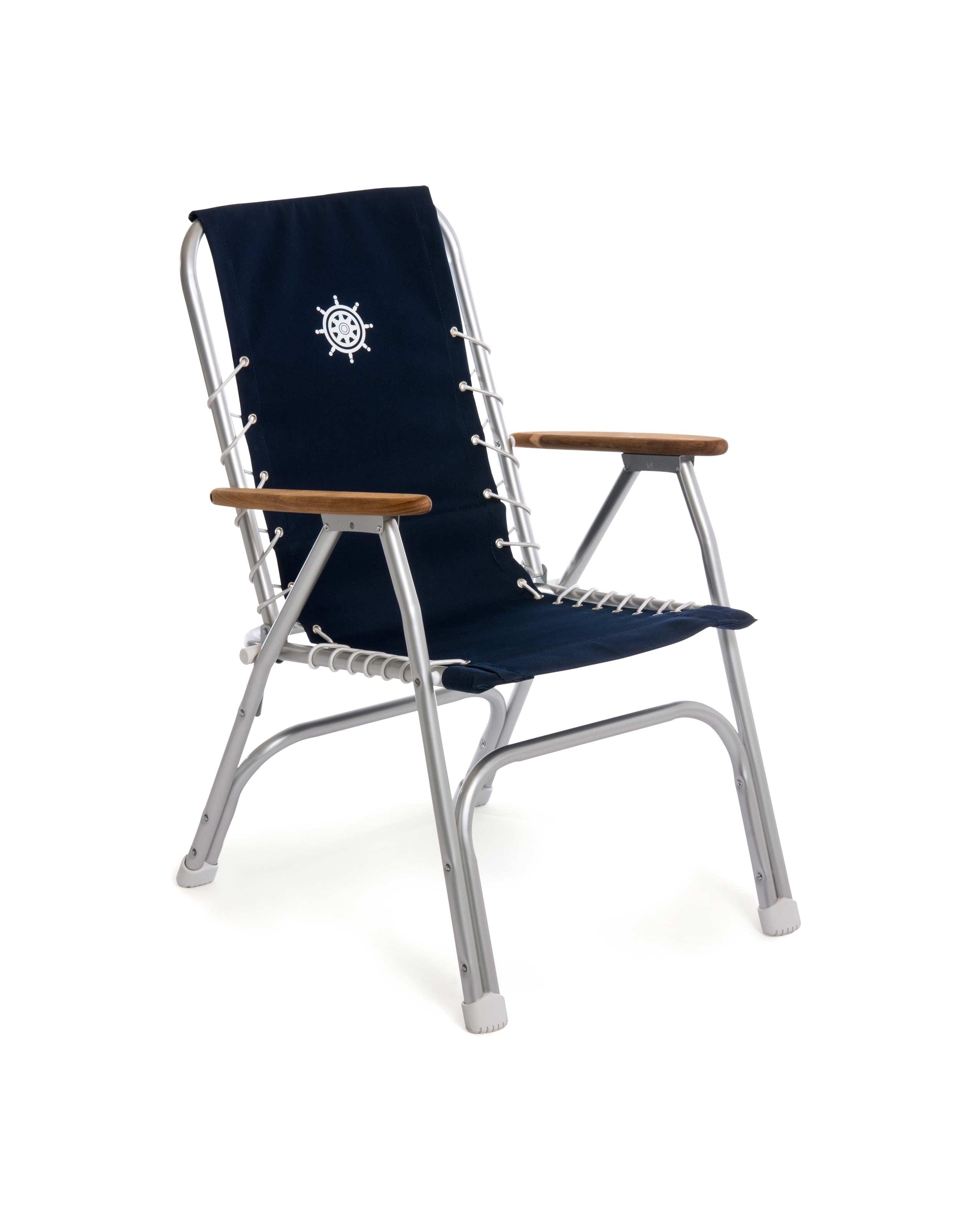 Forma Marines Bundles Boat Chair High Back Teak Armrests Set of 2 M150 + Boat Table Folding Aluminum M350 European made, Handcrafted Luxury B150350 #color_navy