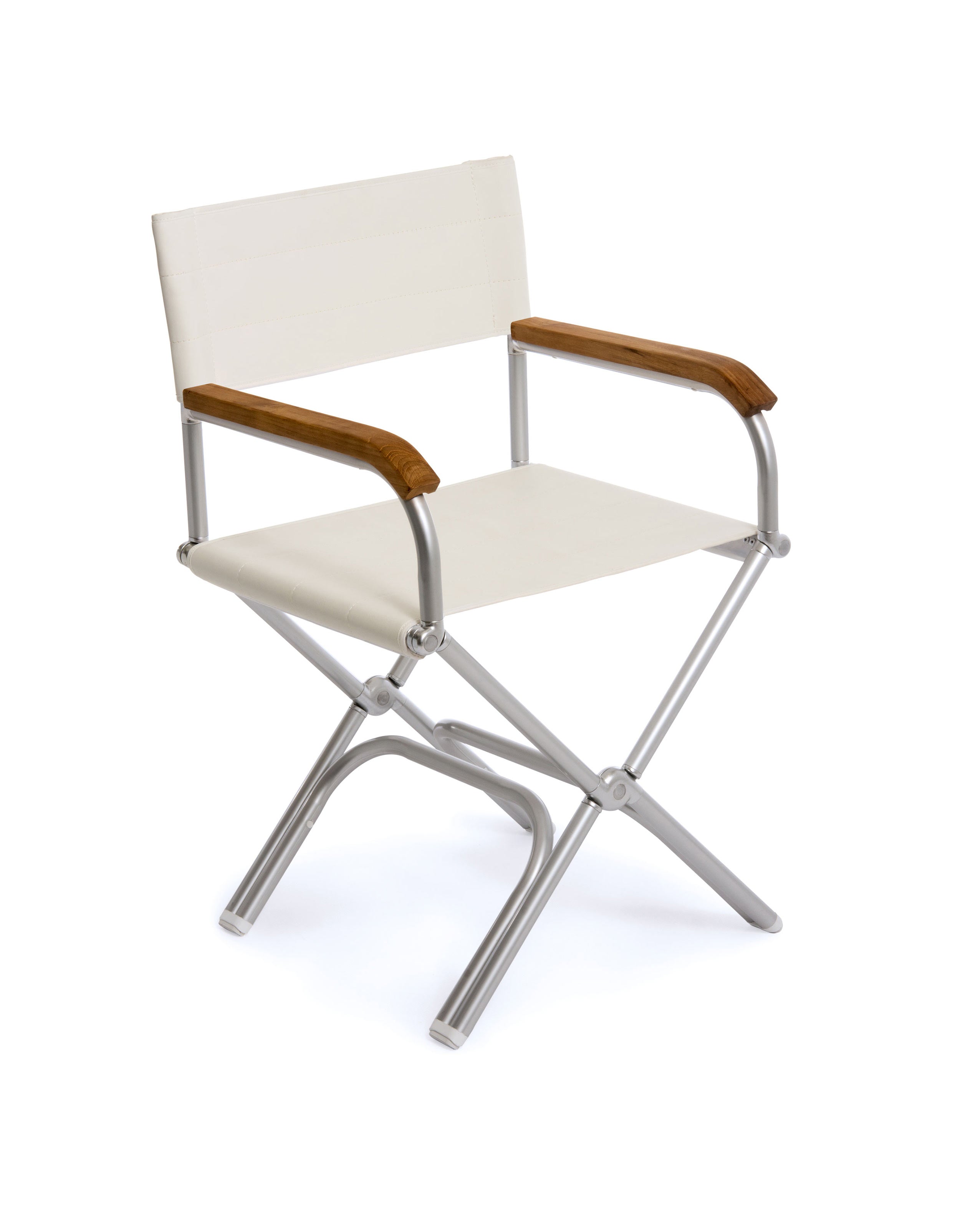 FORMA MARINE Boat Chair Teak Armrests Folding Aluminum White Vinyl, A6000VWT #color_white vinyl
