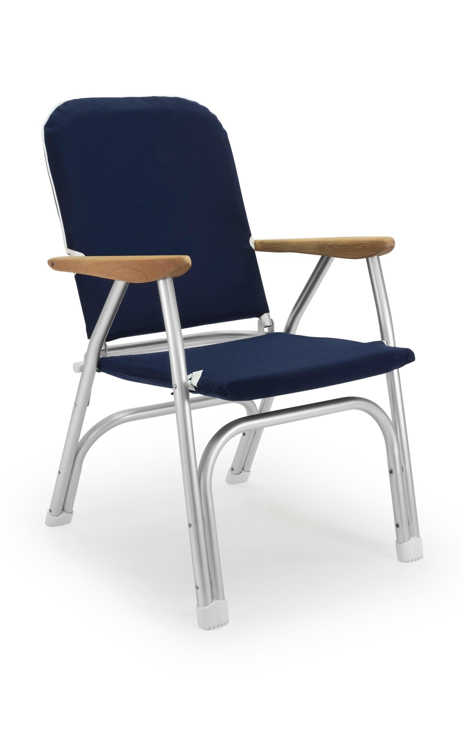 FORMA MARINE Boat Chair  Heavy Duty OVERSIZED Folding with Teak Armrests 120Kg Body Support B100NB #color_navy