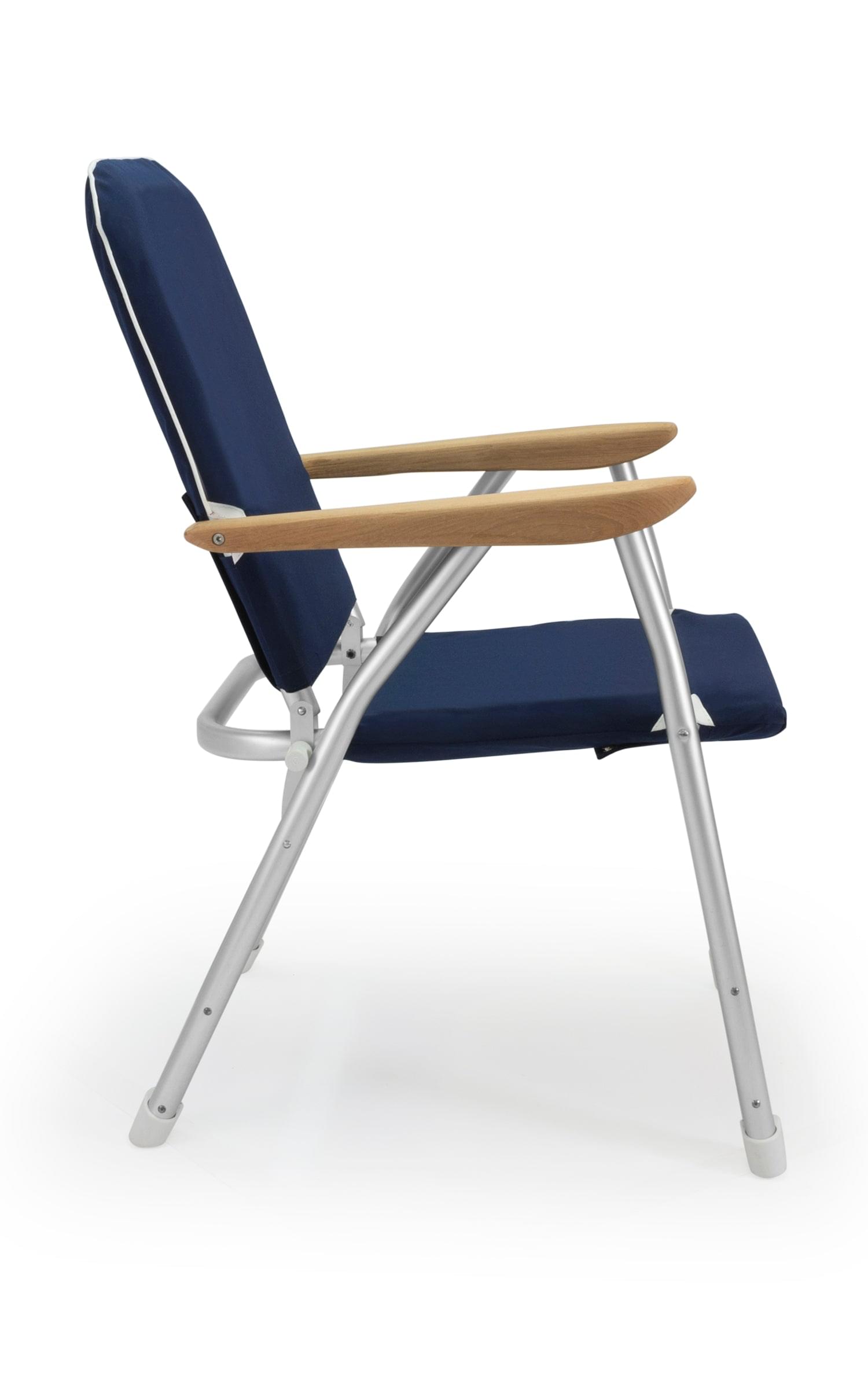 FORMA MARINE Boat Chair  Heavy Duty OVERSIZED Folding with Teak Armrests 120Kg Body Support B100NB #color_navy