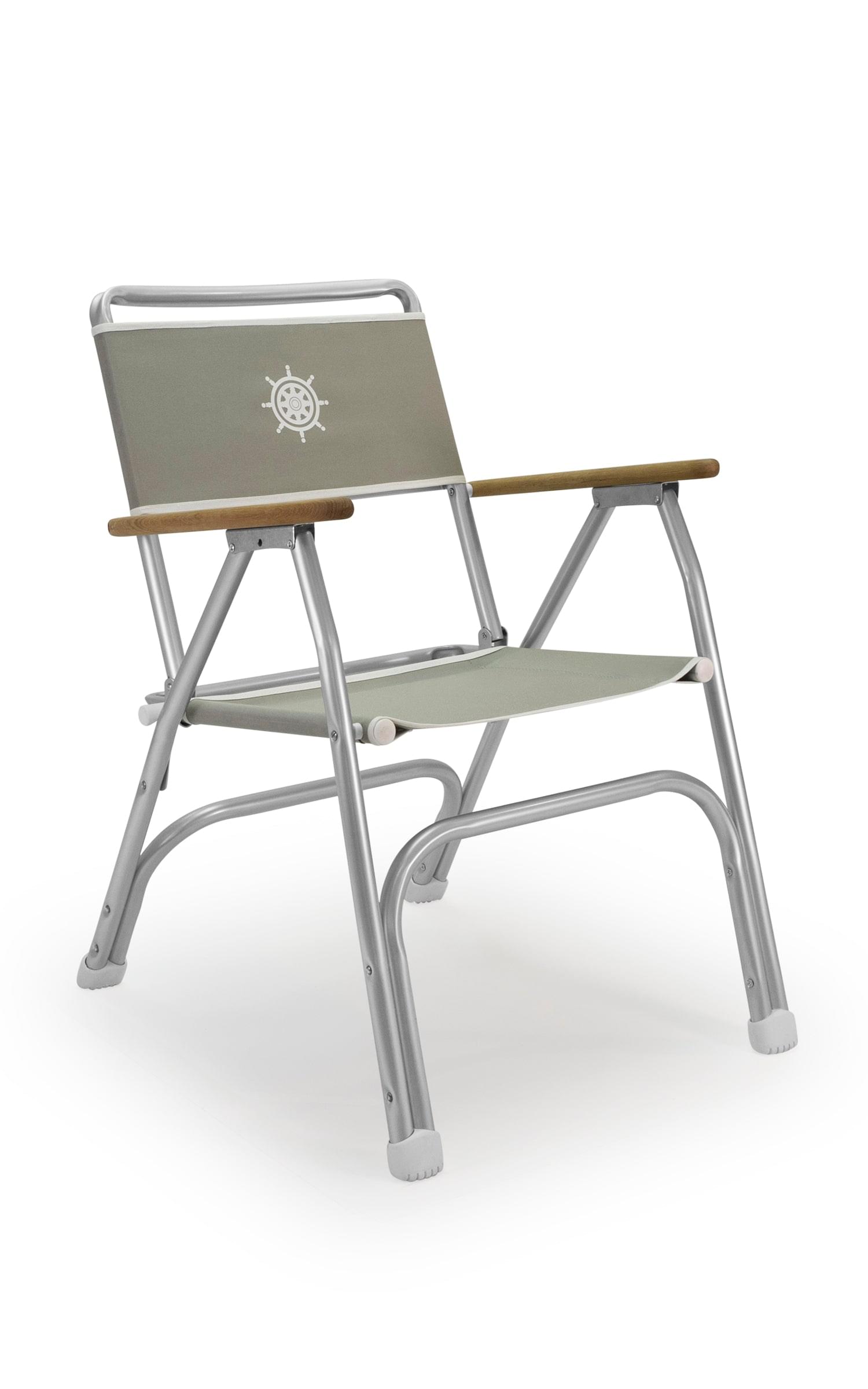 FORMA MARINE Boat Chair Folding Aluminum Grey with Teak Armrests, M100G #color_grey