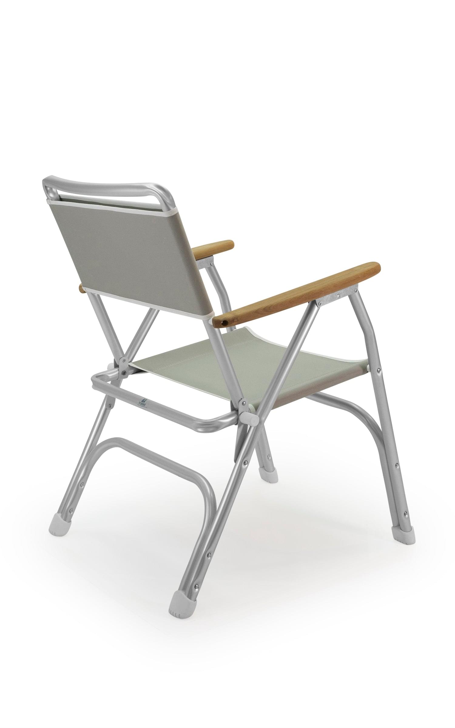 FORMA MARINE Boat Chair Folding Aluminum Grey with Teak Armrests, M100G #color_grey