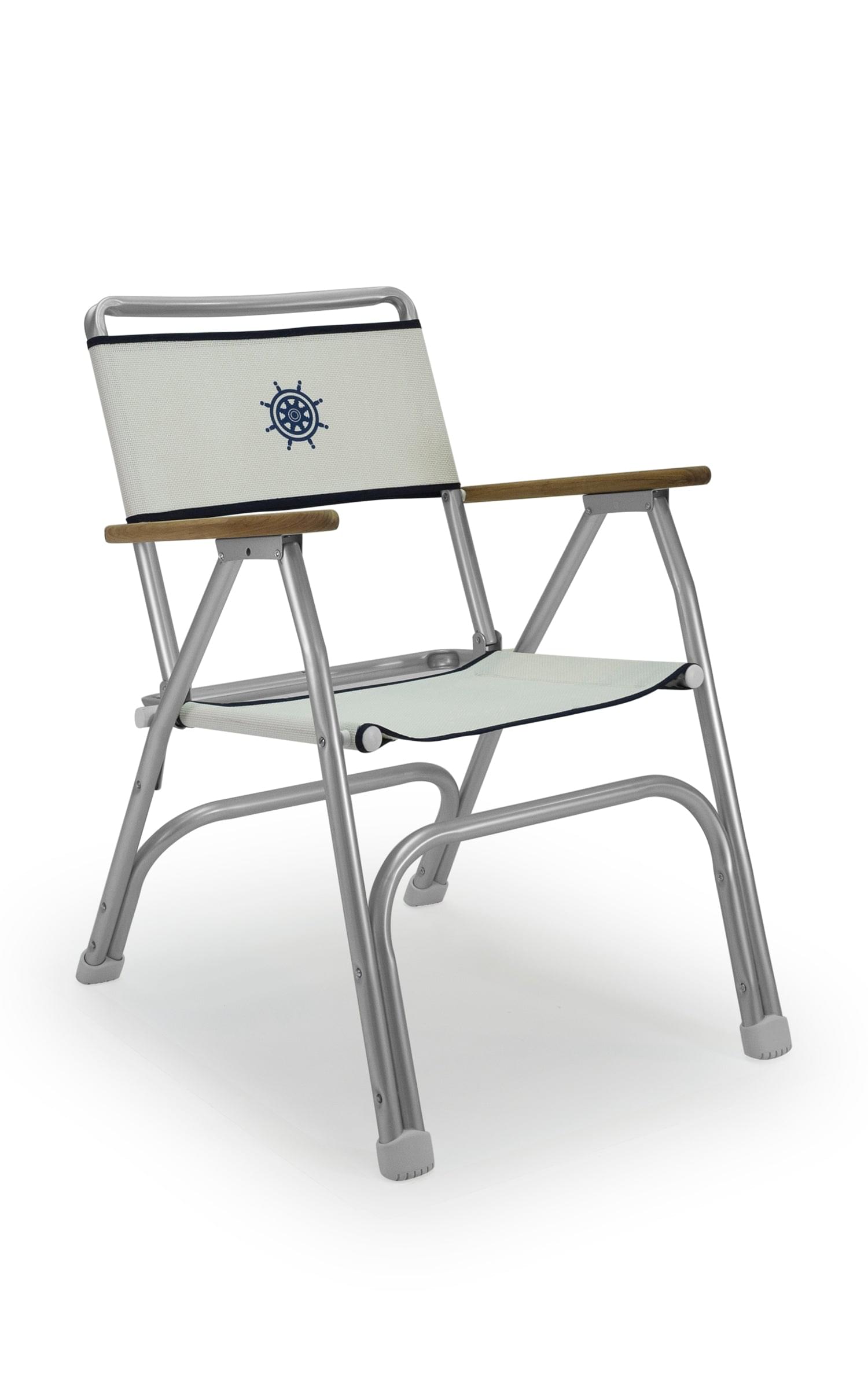FORMA MARINE Boat Chair Set of 2 Folding Aluminum White Textilene Fabric with Teak Armrests, M100VW #color_white vinyl