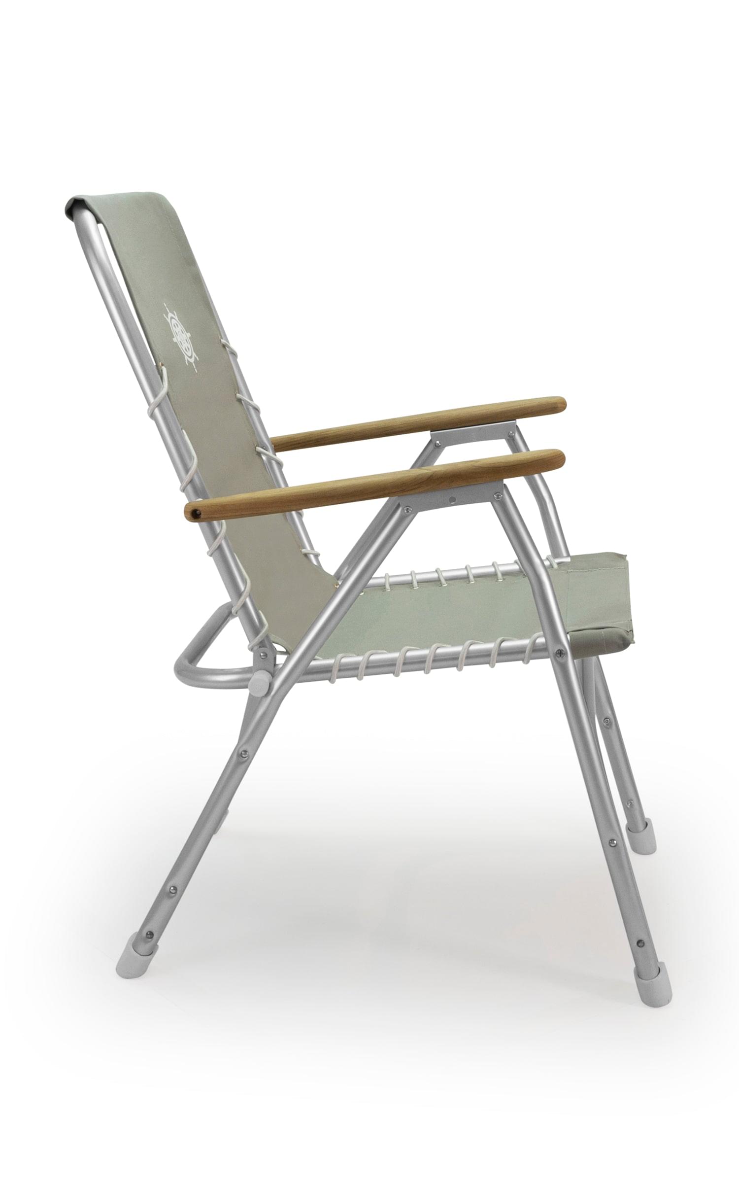 FORMA MARINE Boat Chair with Teak Armrests Folding Aluminum High Back Grey M150G #color_grey