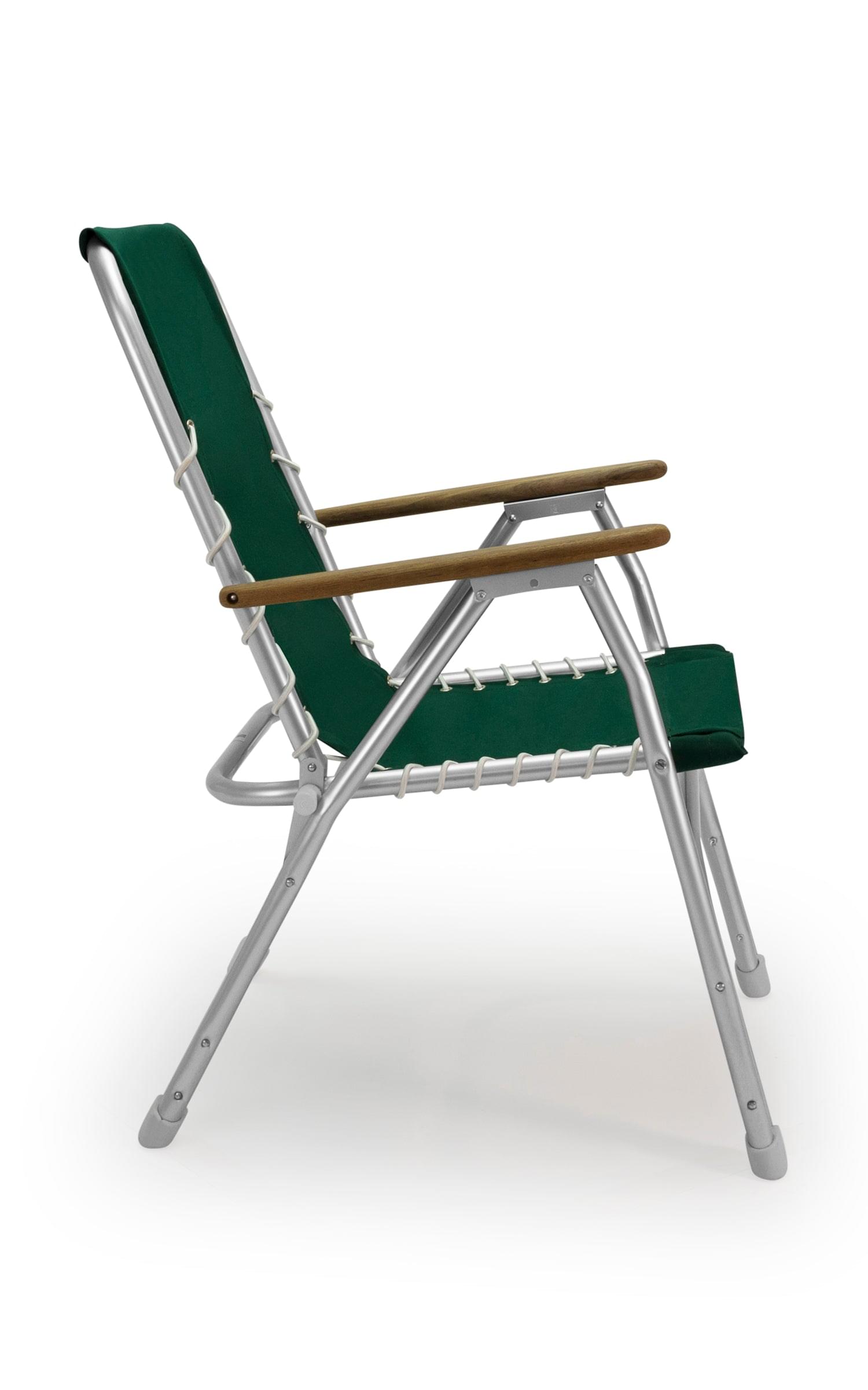 FORMA MARINE Boat Chair with Teak Armrests Folding Aluminum High Back Green M150GR #color_green