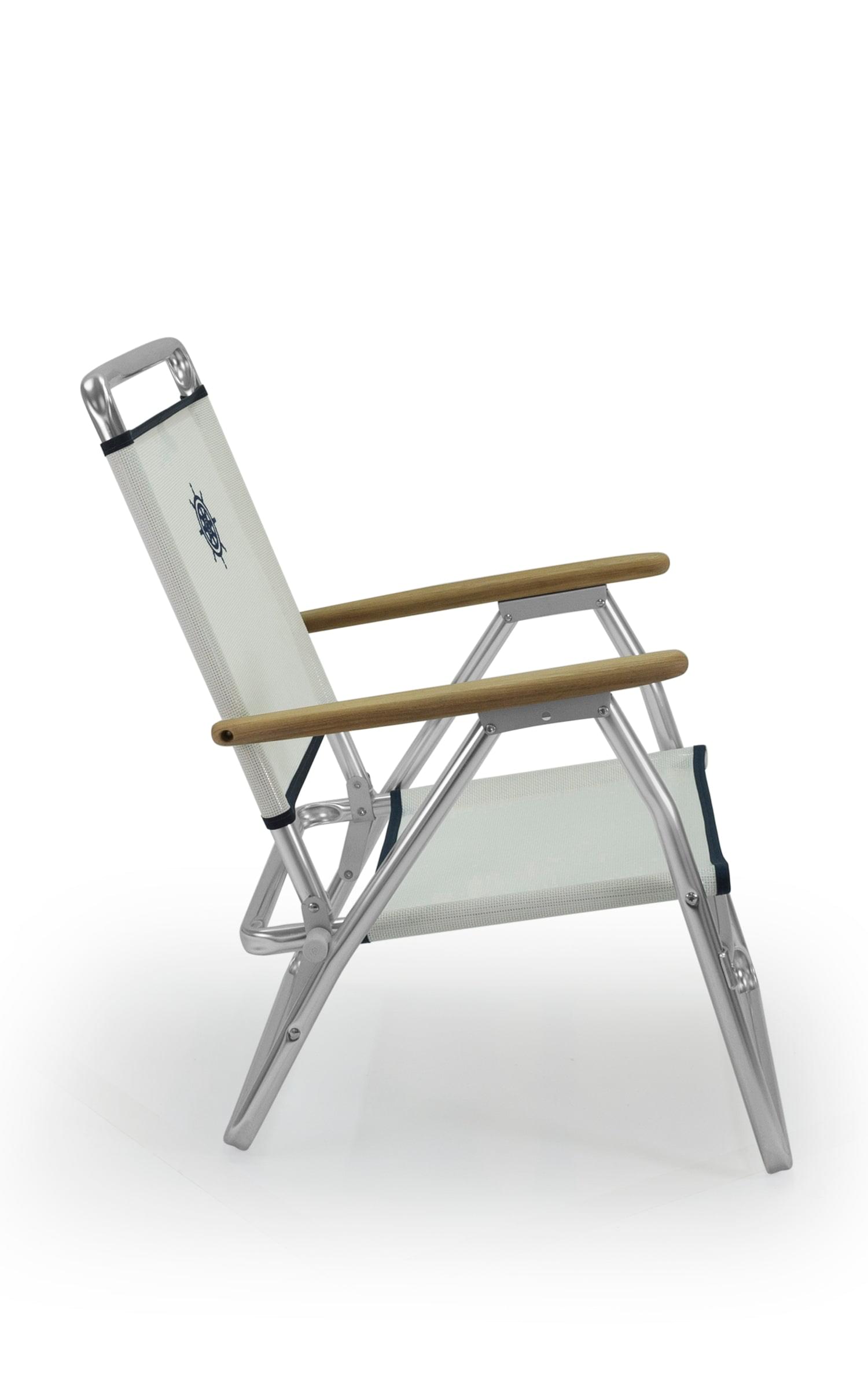 FORMA MARINE  Beach Chair with Teak Armrests-Textilene Fabric Folding Aluminum White PA600AT #color_white
