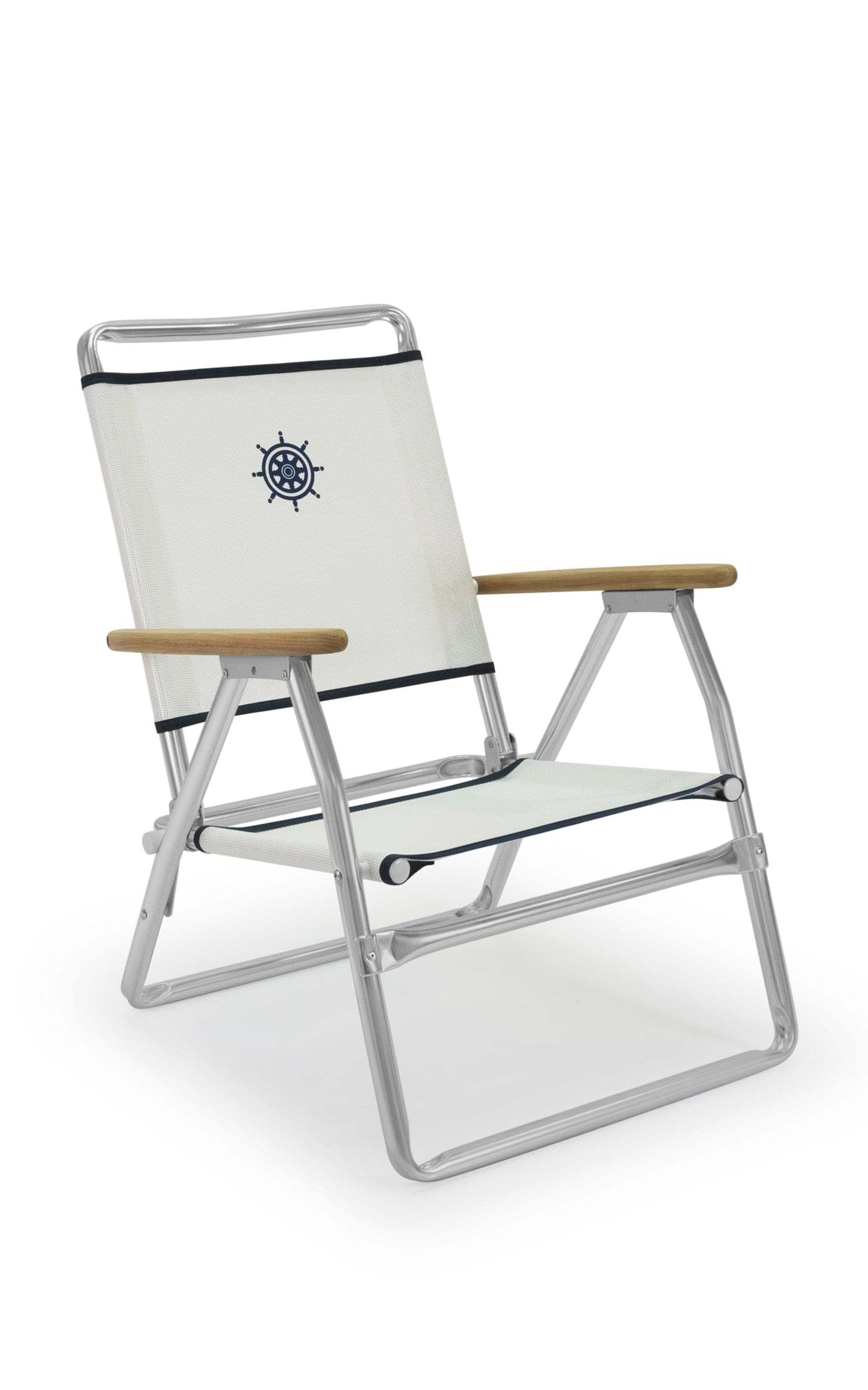 FORMA MARINE  Beach Chair with Teak Armrests-Textilene Fabric Folding Aluminum White PA600AT #color_white